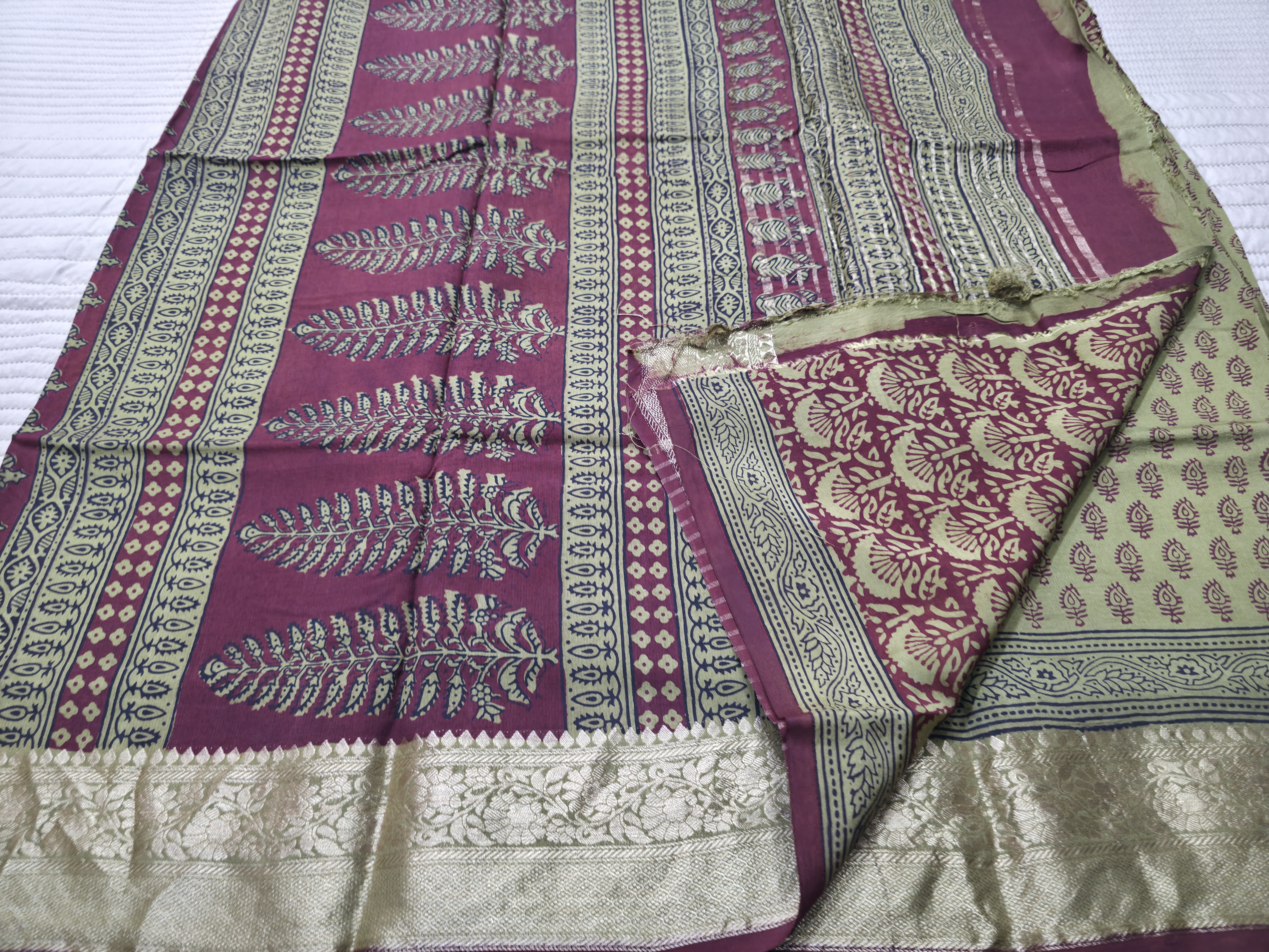 Premium Dola Silk Saree with Traditional Bagh Hand Block Print