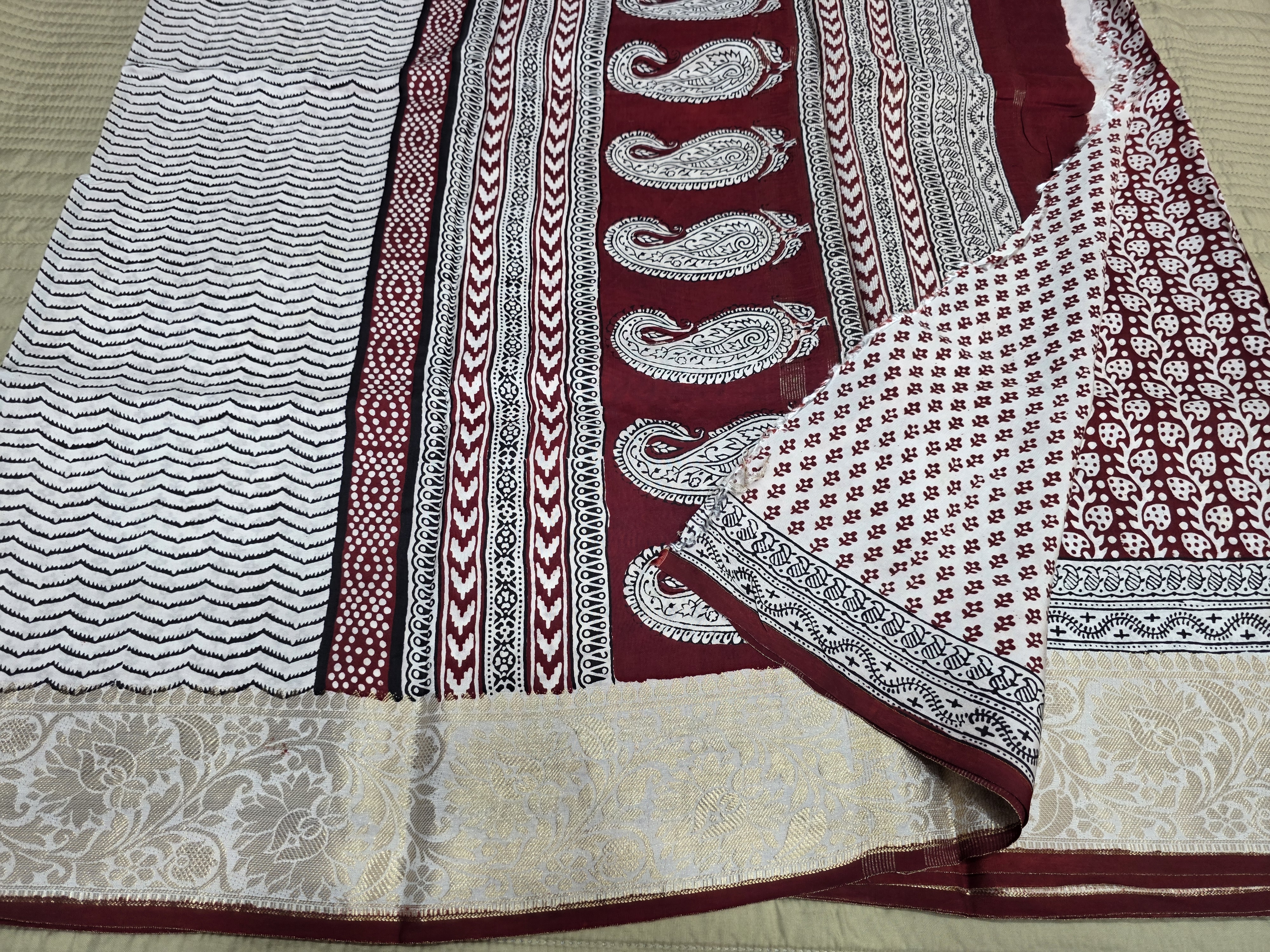 Premium Dola Silk Saree with Traditional Bagh Hand Block Print