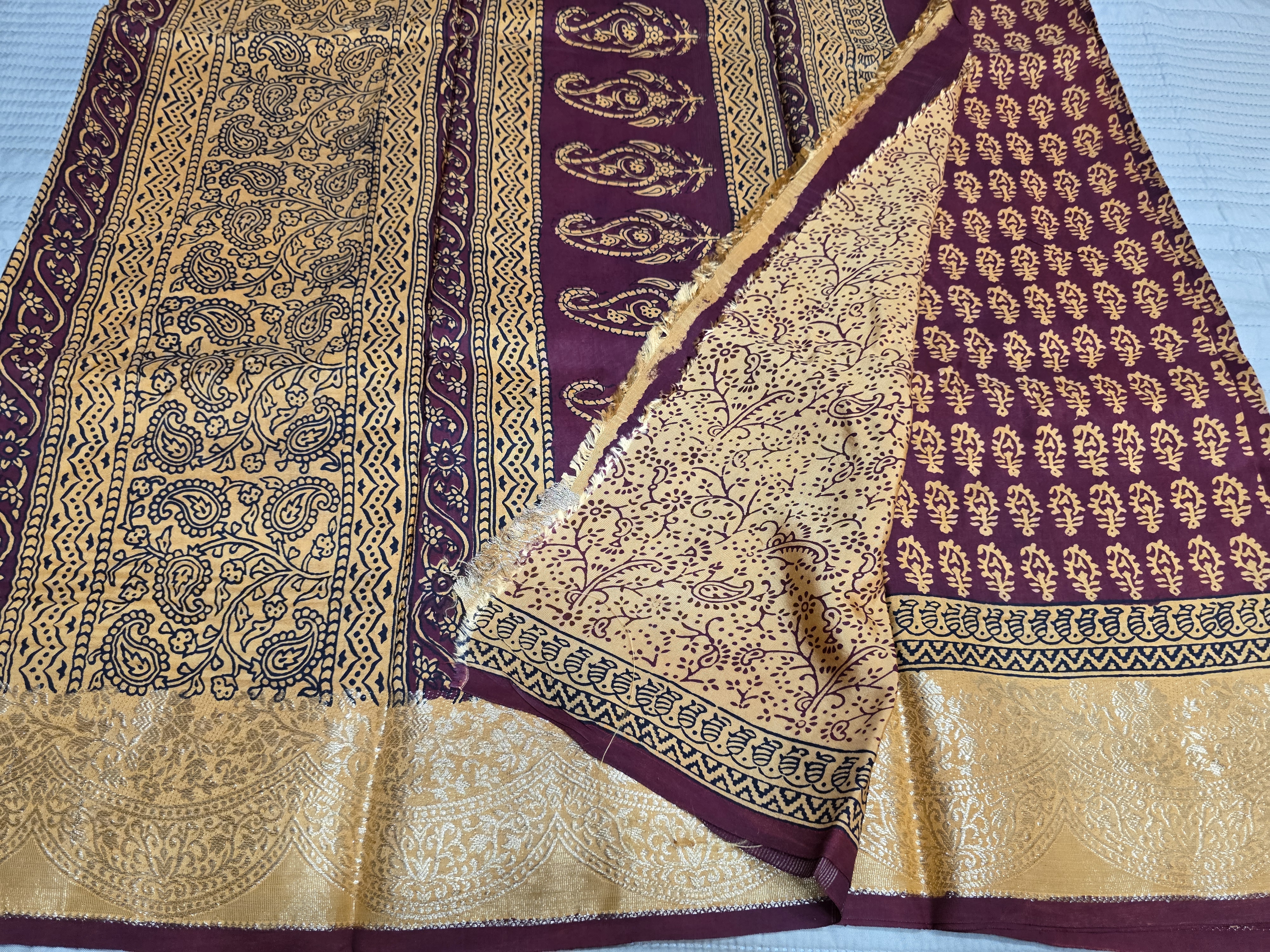  Premium Dola Silk Saree with Traditional Bagh Hand Block Print