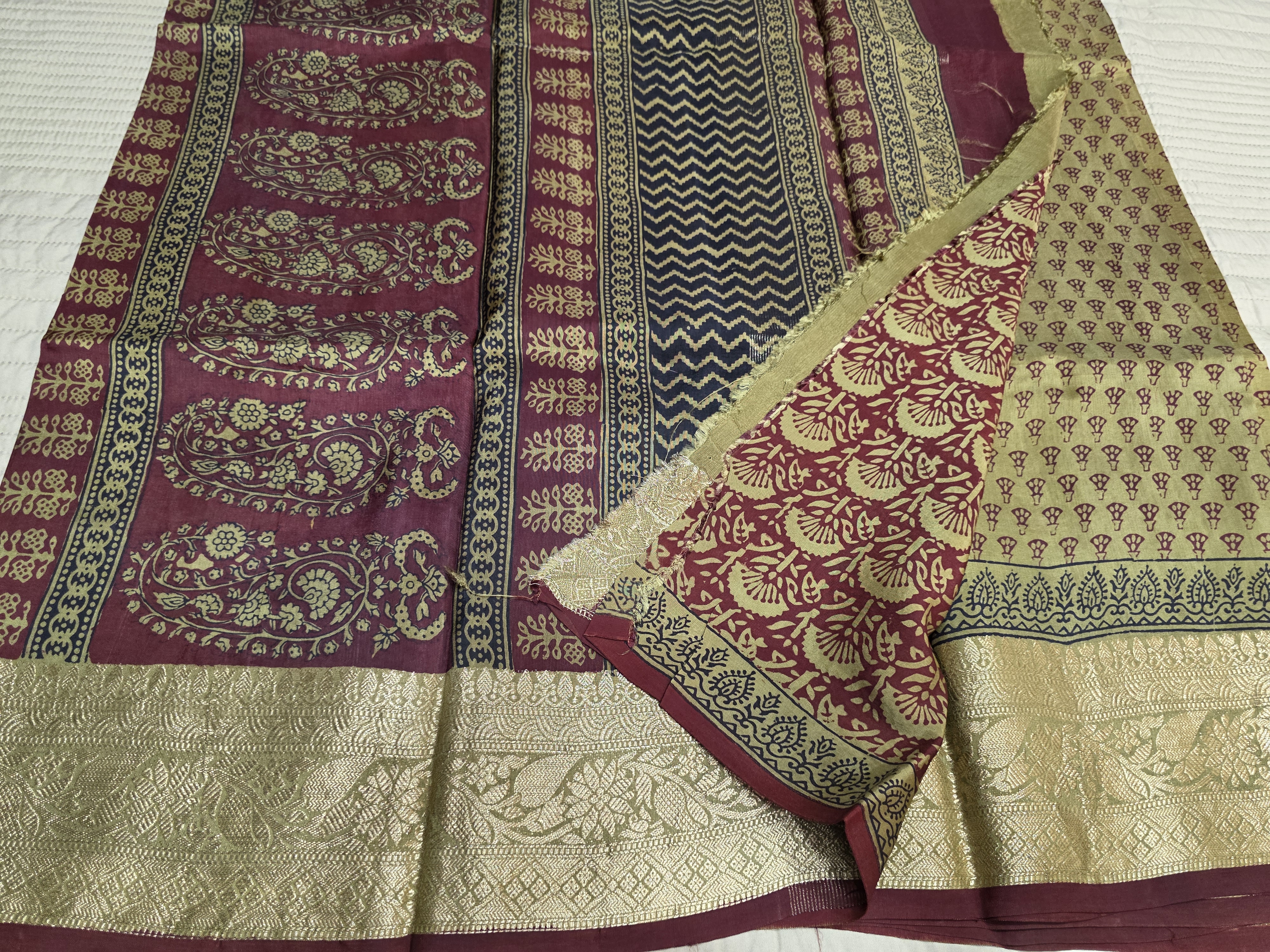 Premium Dola Silk Saree with Traditional Bagh Hand Block Print