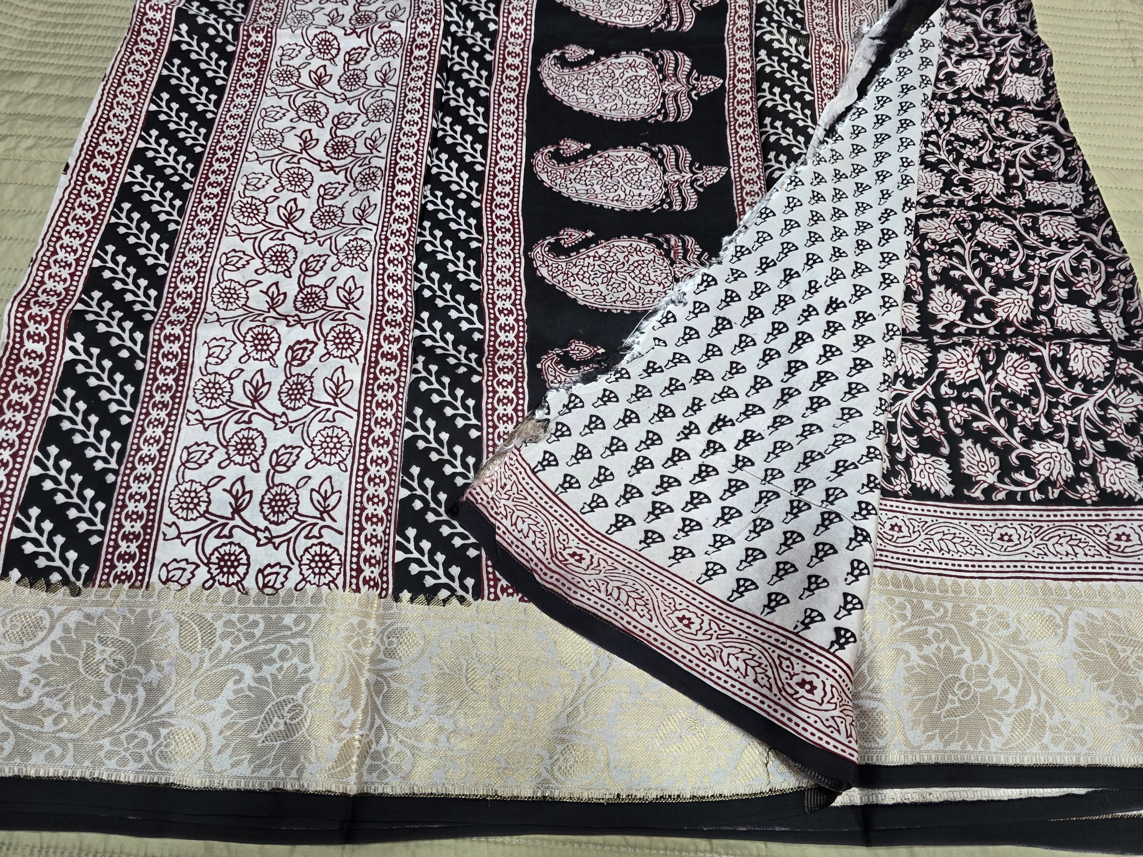 Premium Dola Silk Saree with Traditional Bagh Hand Block Print