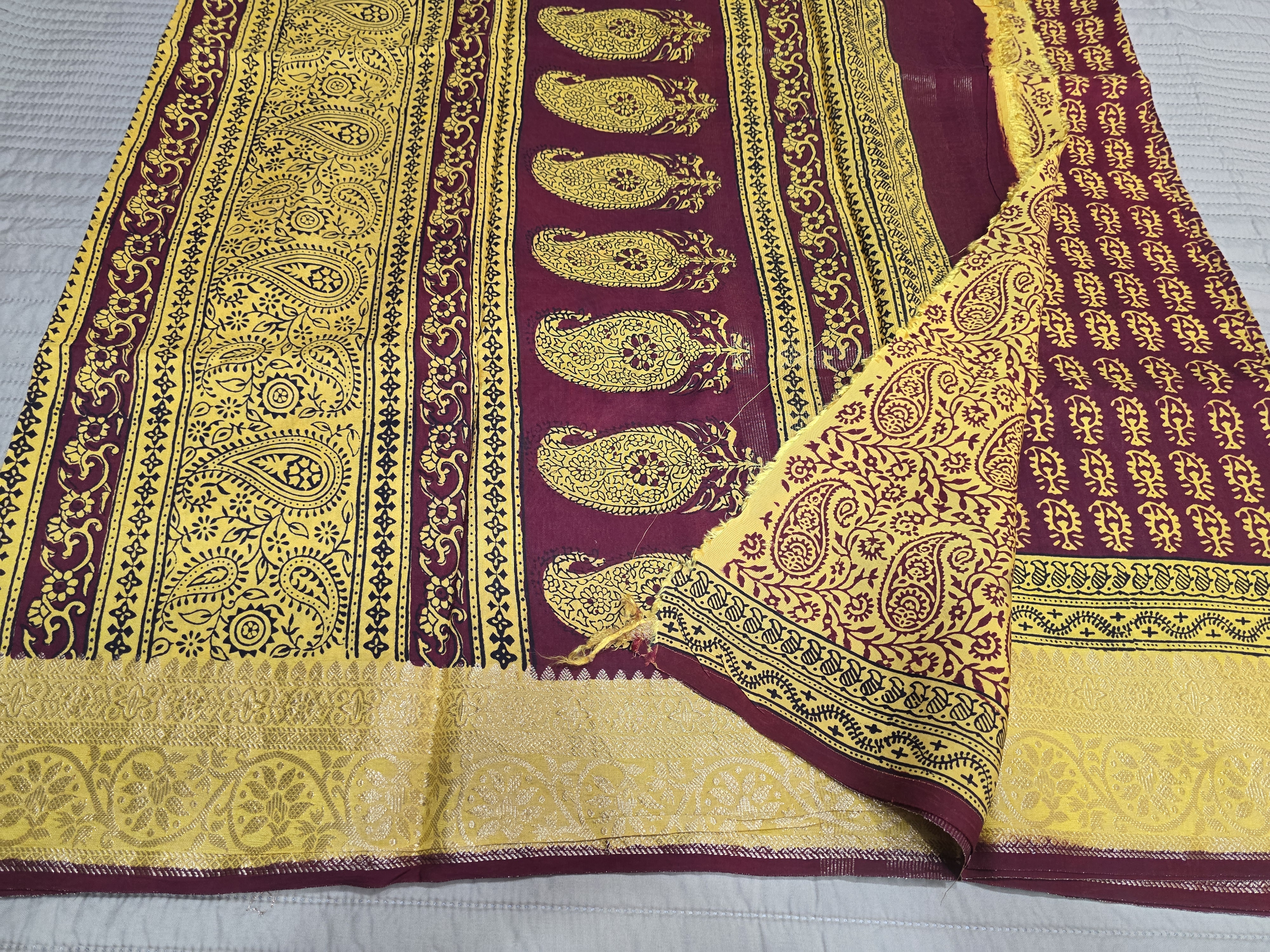 Premium Dola Silk Saree with Traditional Bagh Hand Block Print
