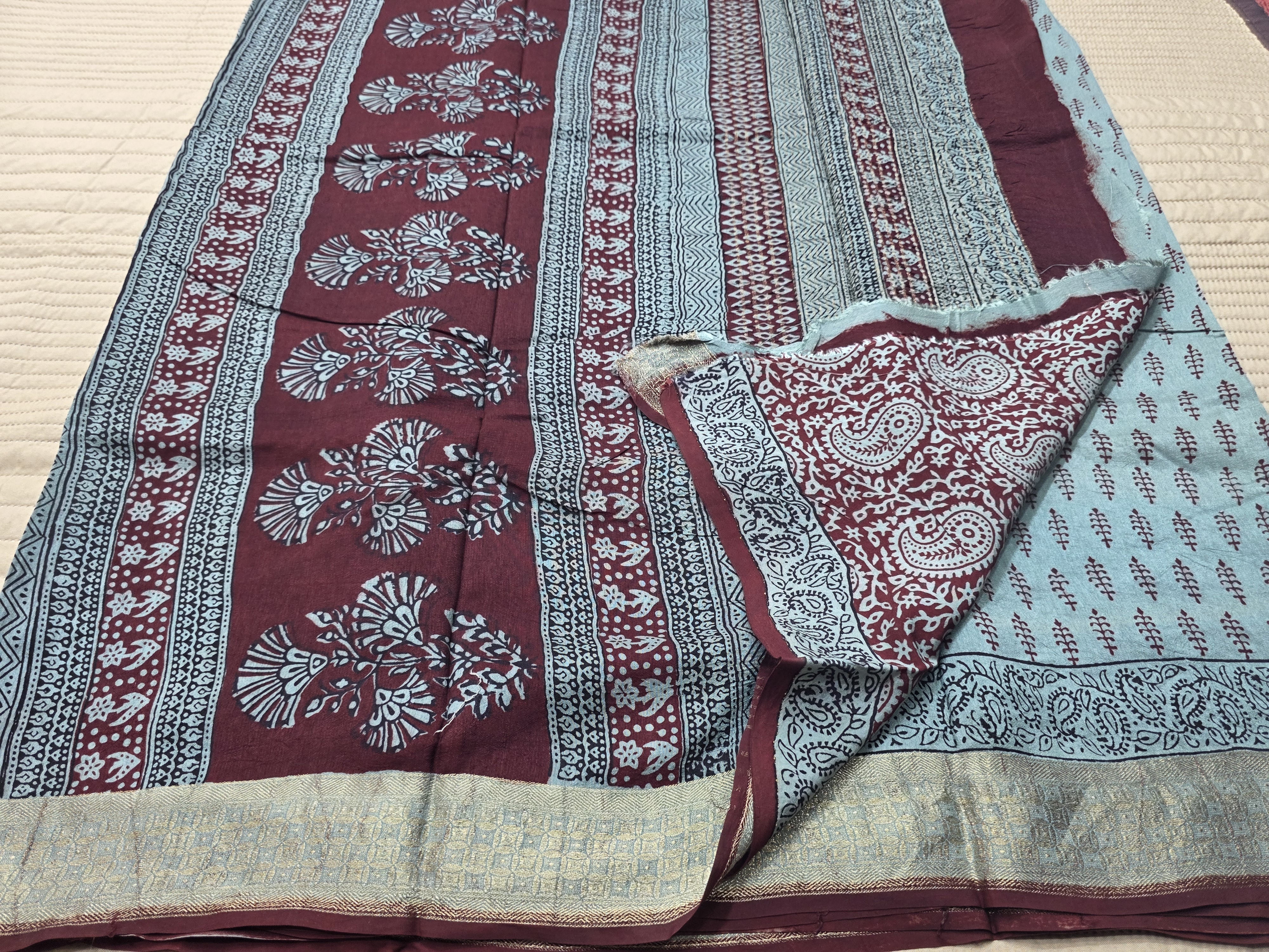 Premium Dola Silk Saree with Traditional Bagh Hand Block Print