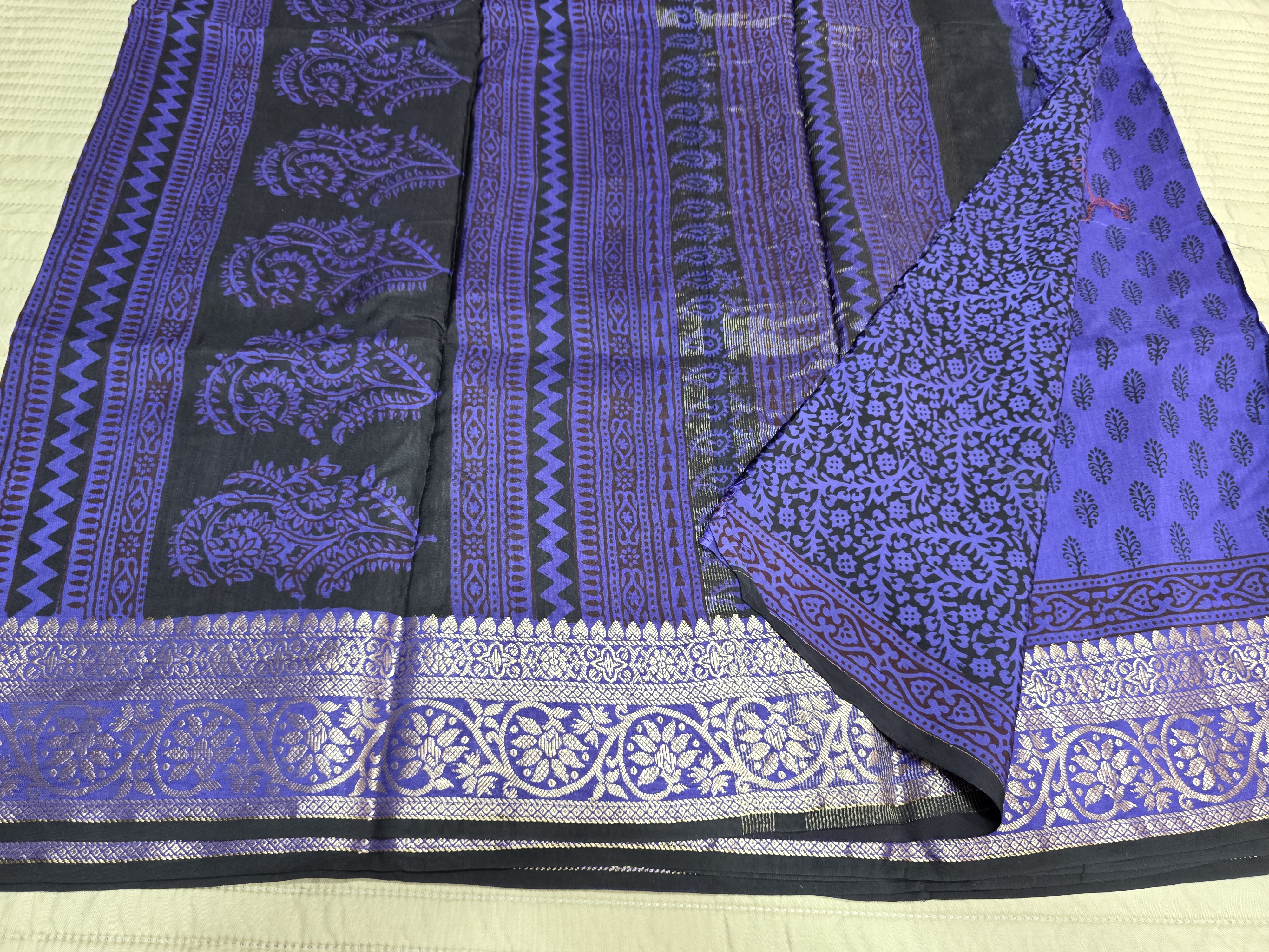 Premium Dola Silk Saree with Traditional Bagh Hand Block Print