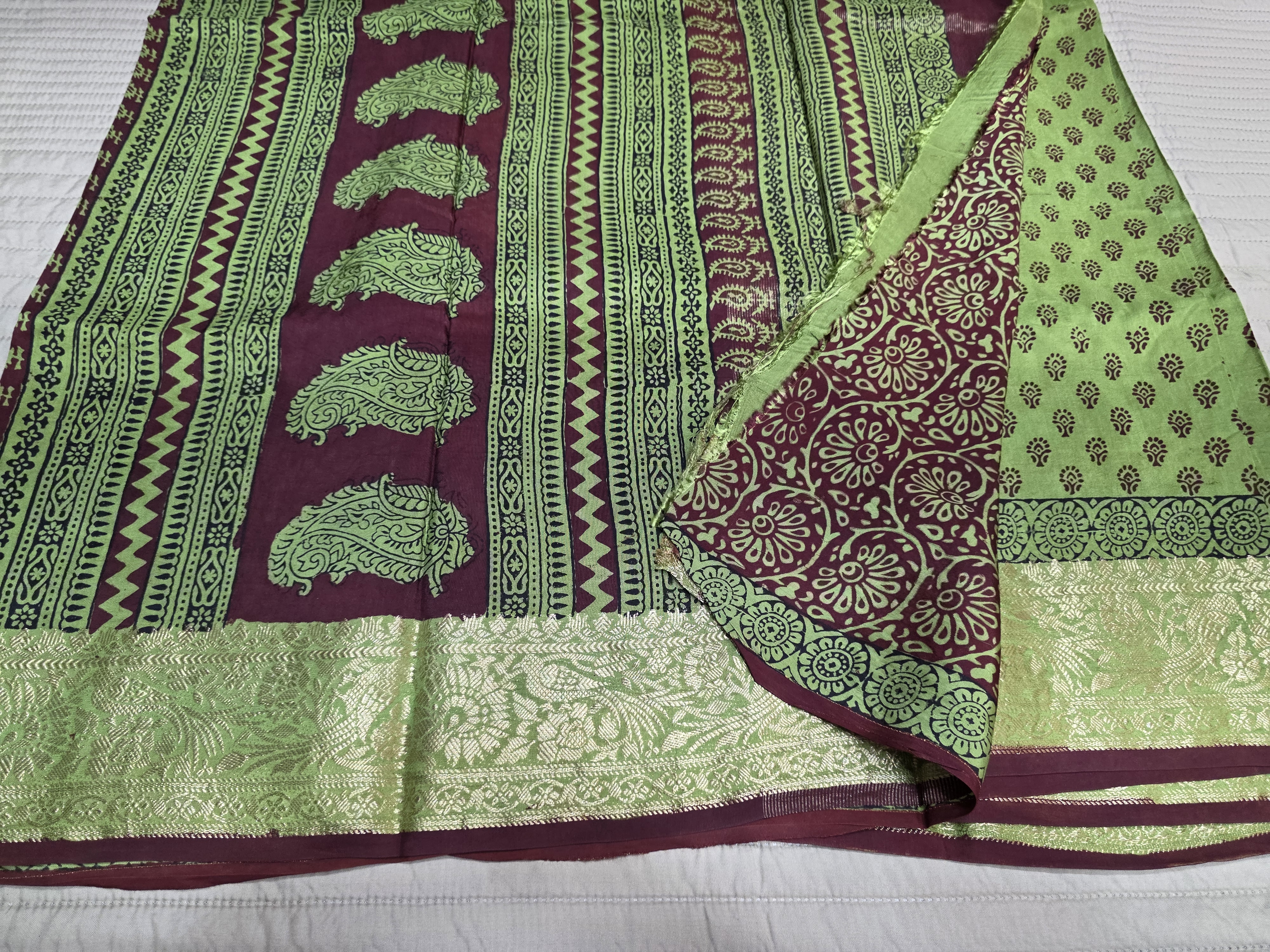 Premium Dola Silk Saree with Traditional Bagh Hand Block Print
