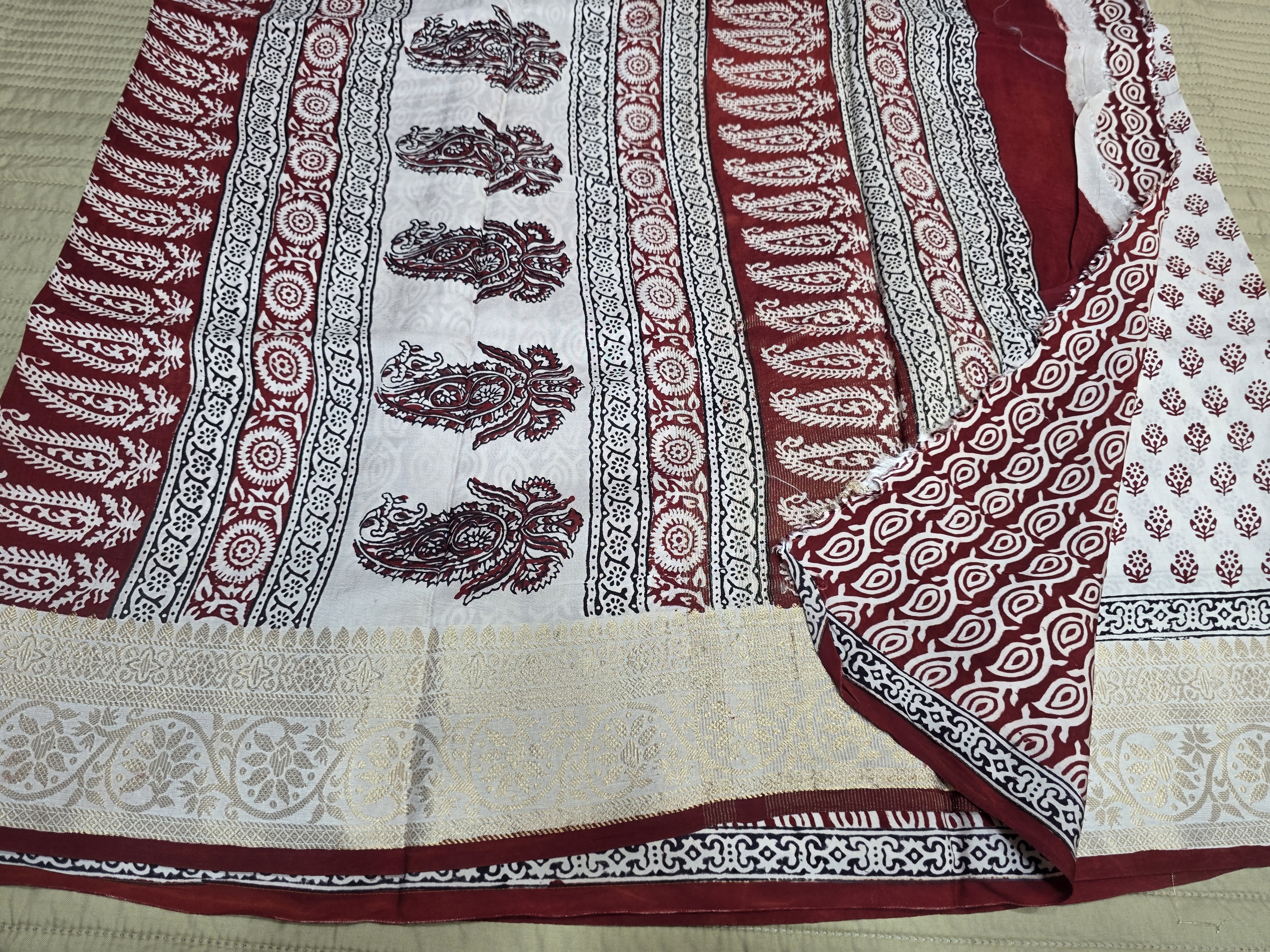 Premium Dola Silk Saree with Traditional Bagh Hand Block Print