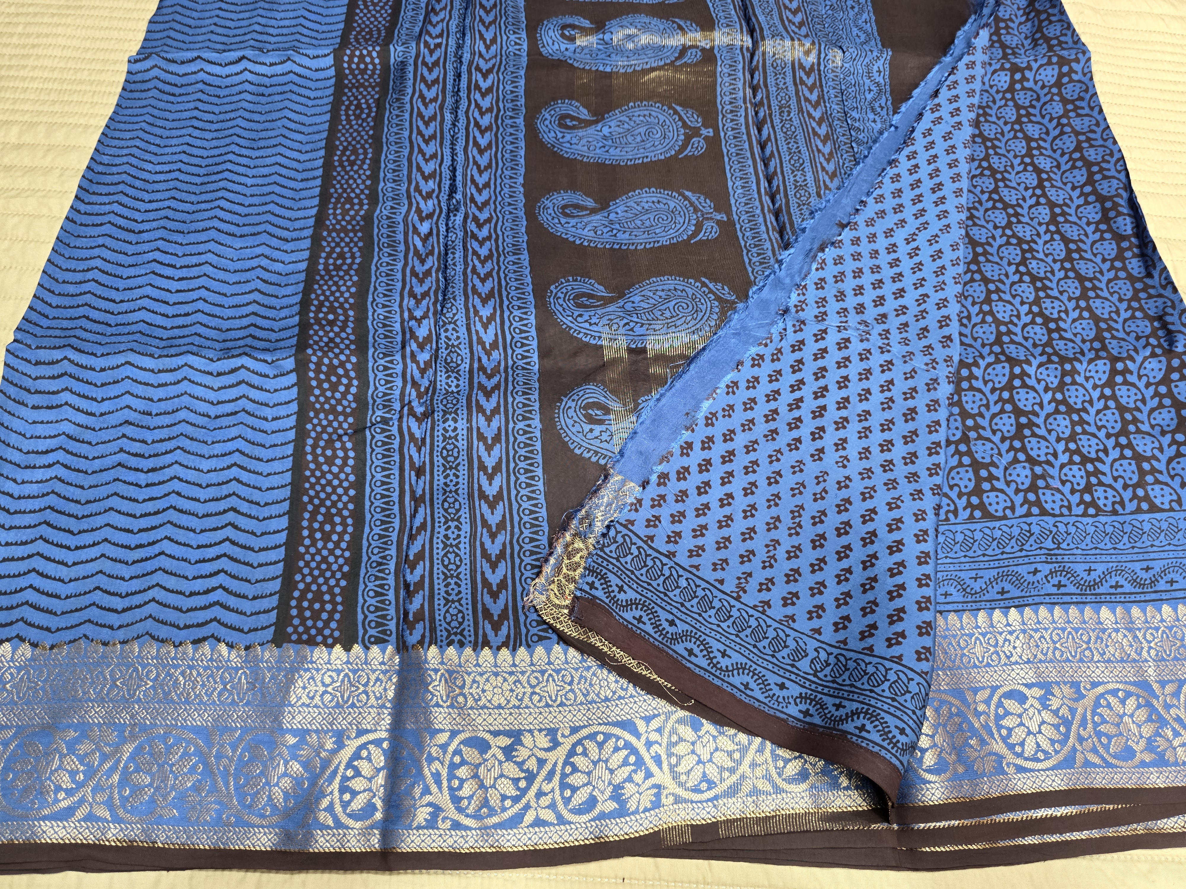 Premium Dola Silk Saree with Traditional Bagh Hand Block Print
