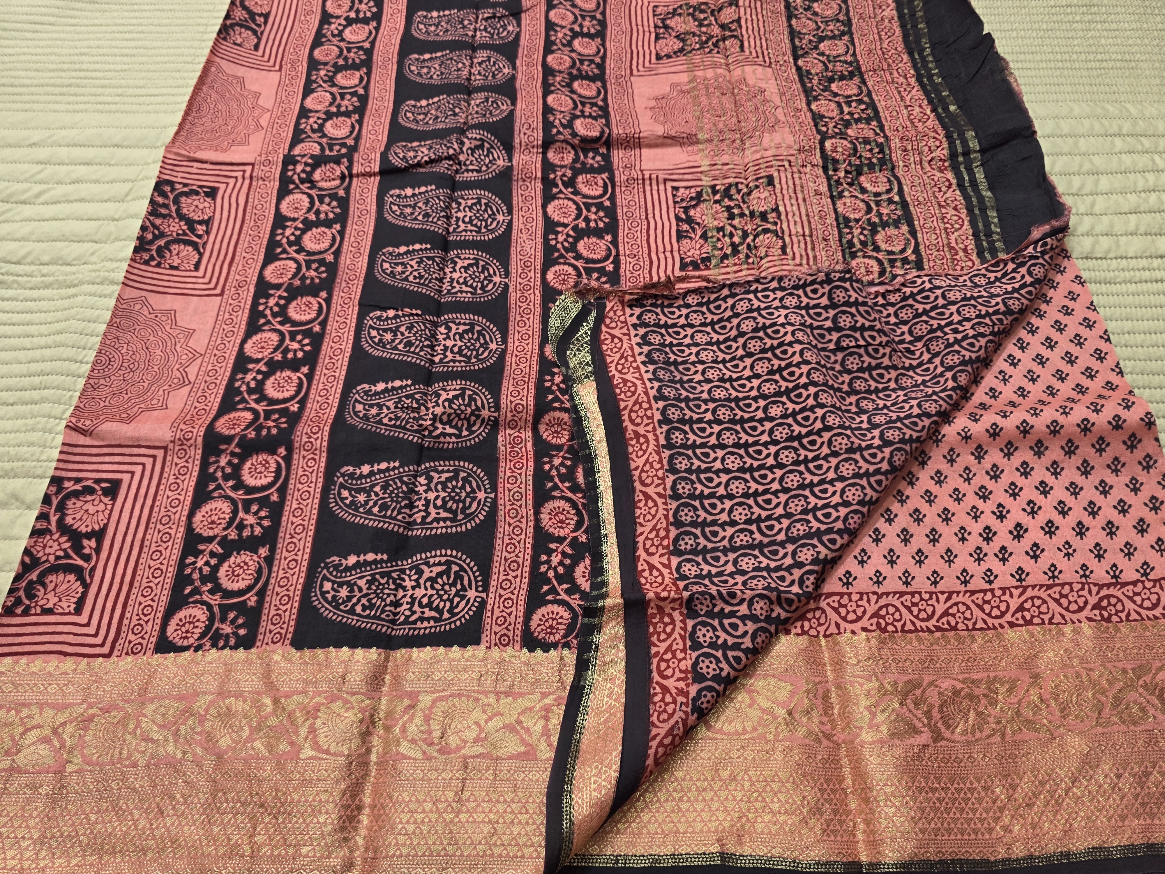 Premium Dola Silk Saree with Traditional Bagh Hand Block Print