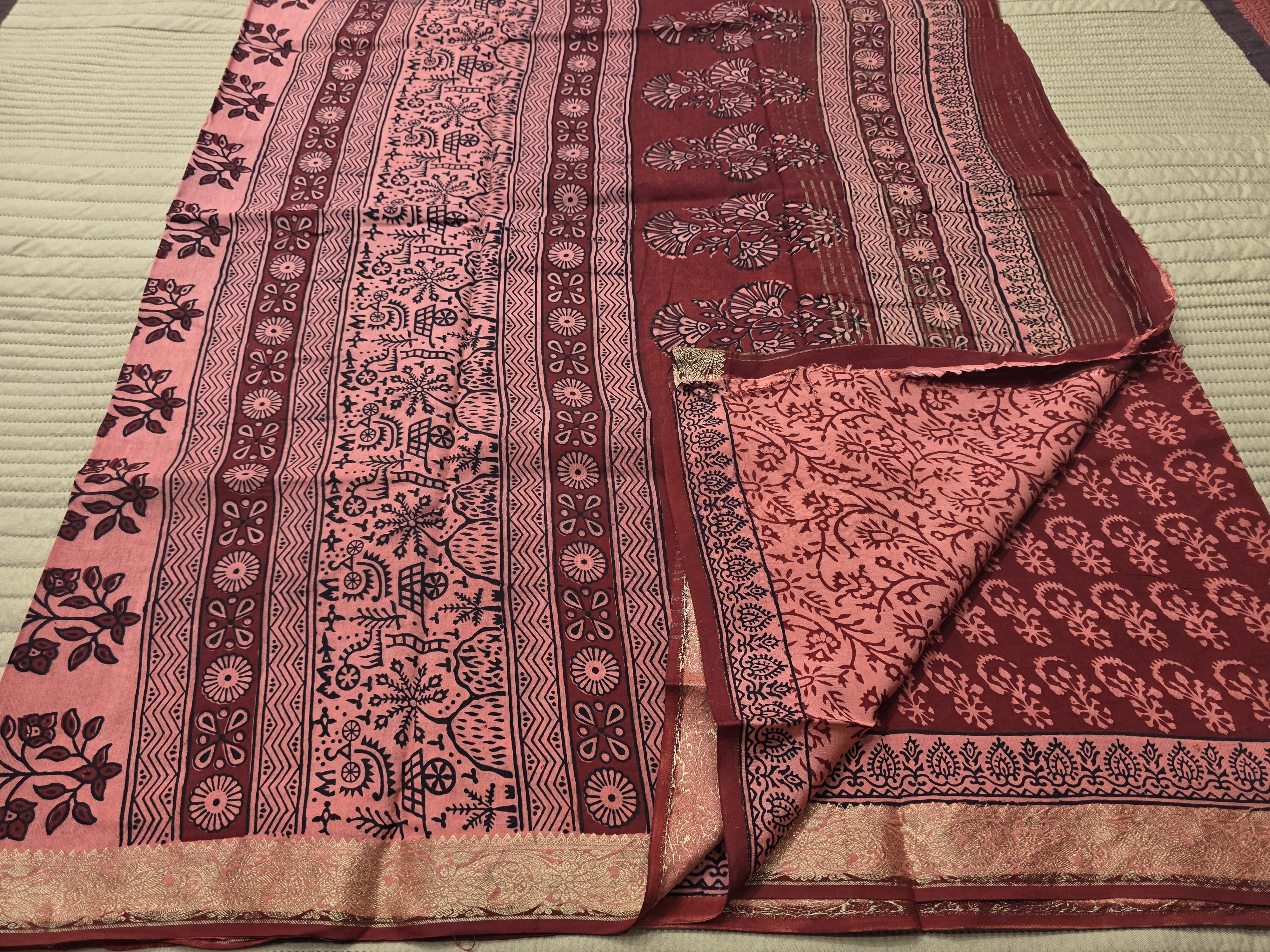 Premium Dola Silk Saree with Traditional Bagh Hand Block Print