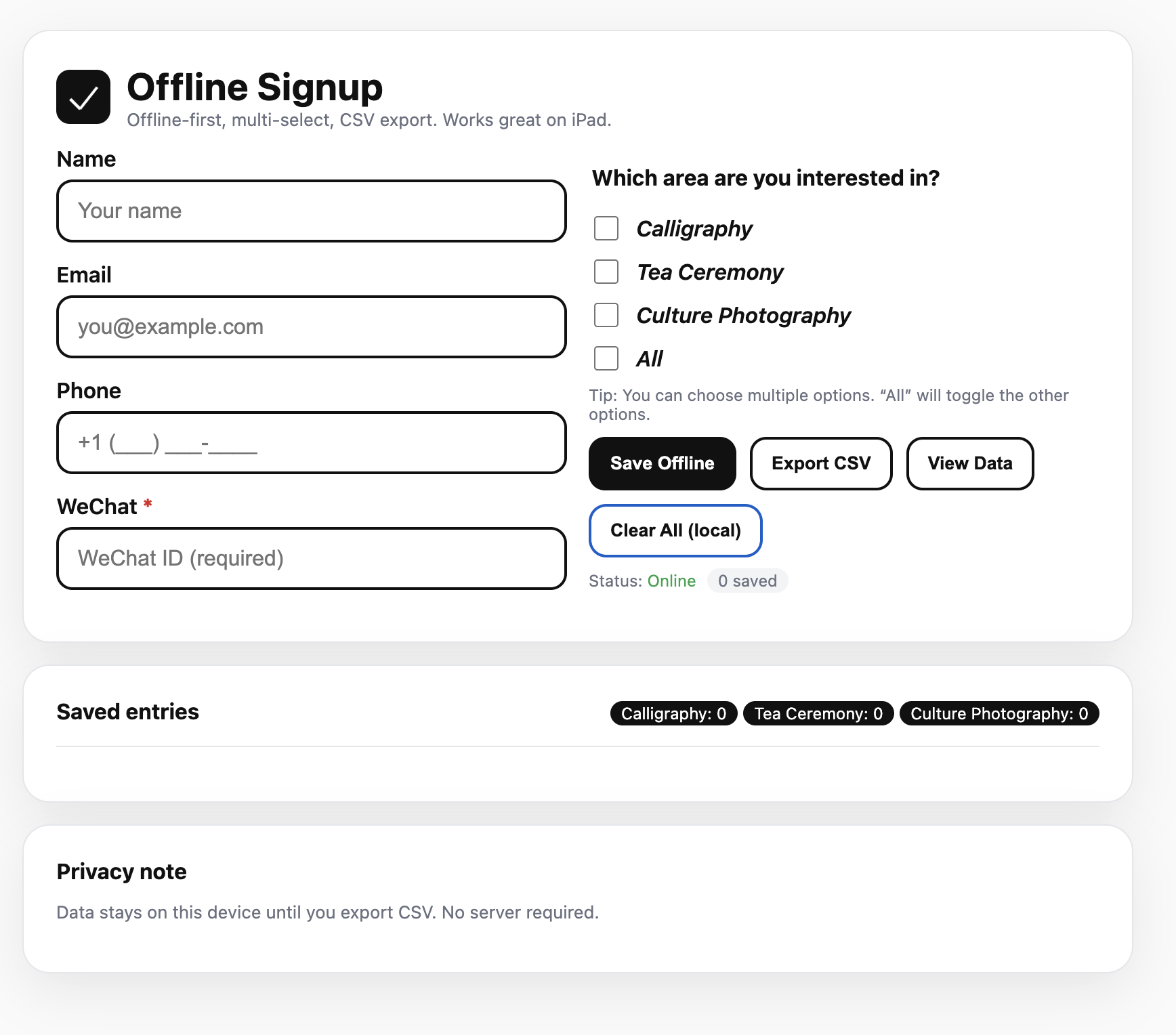 Offline Signup Form