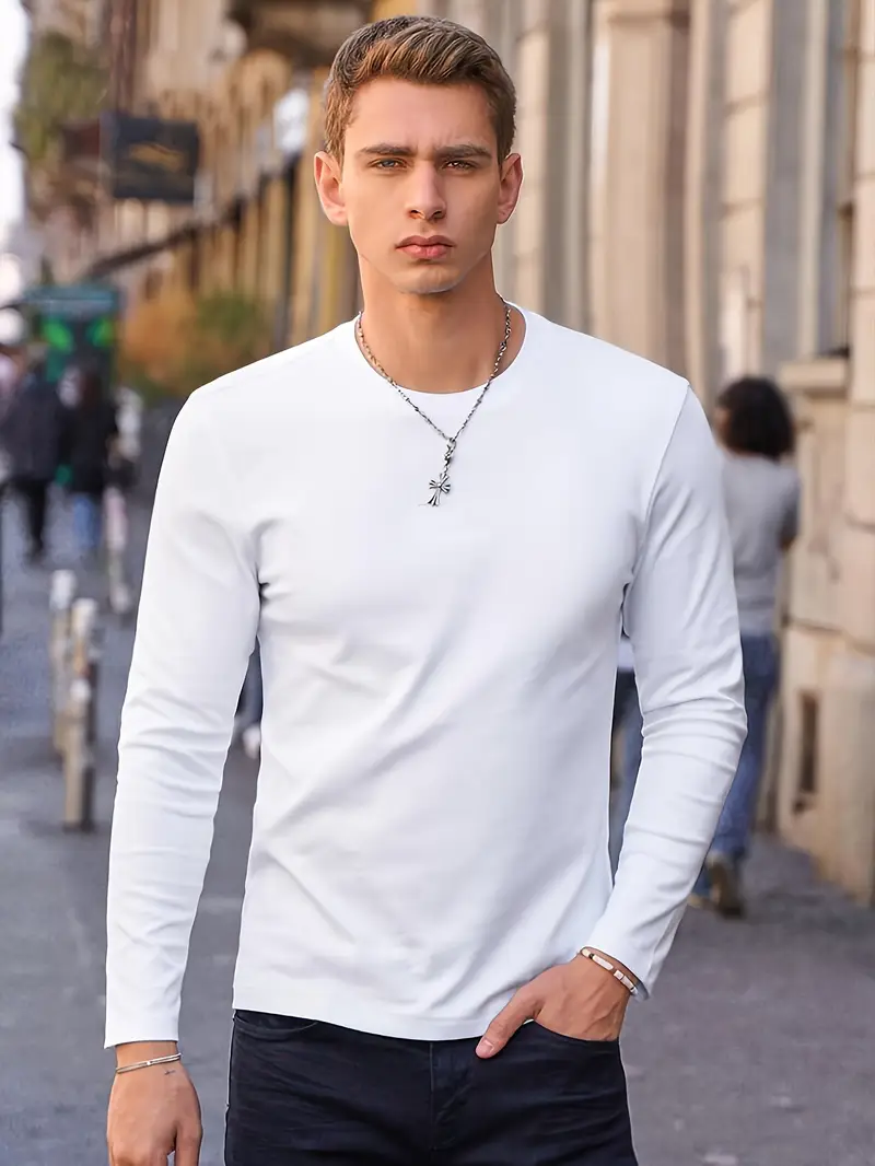 Men's White Long Sleeve T-Shirt