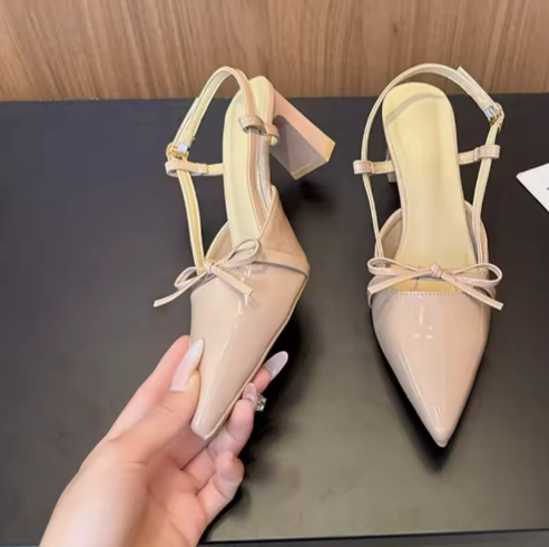 Beige Patent Leather Heels
