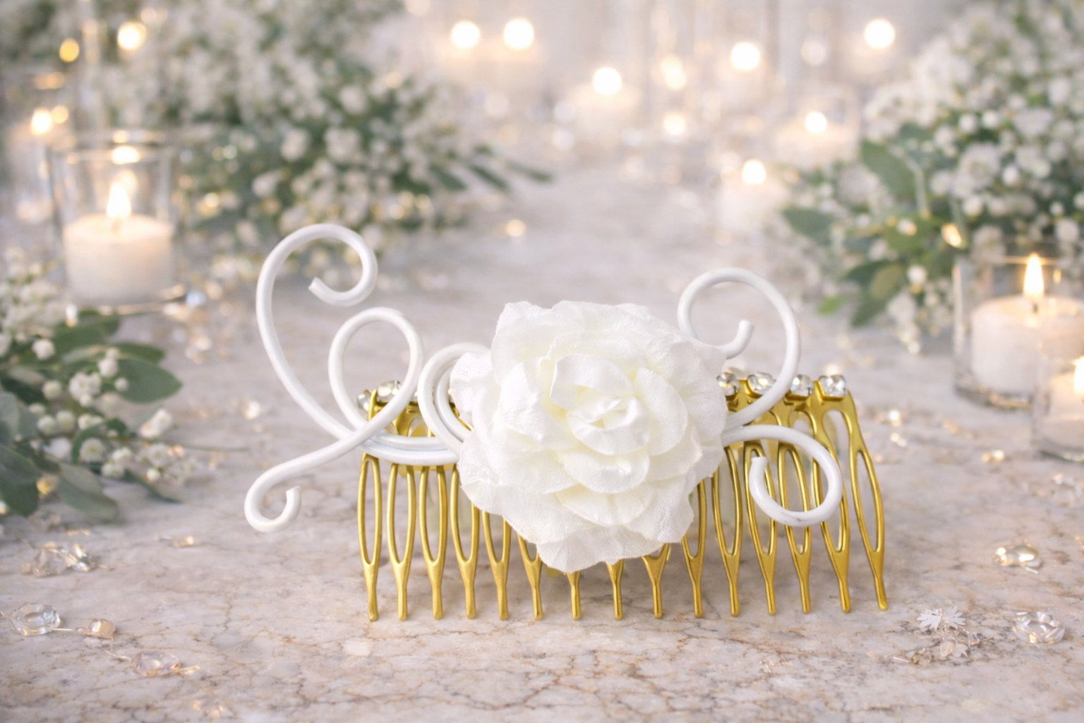 Peigne doré fleur