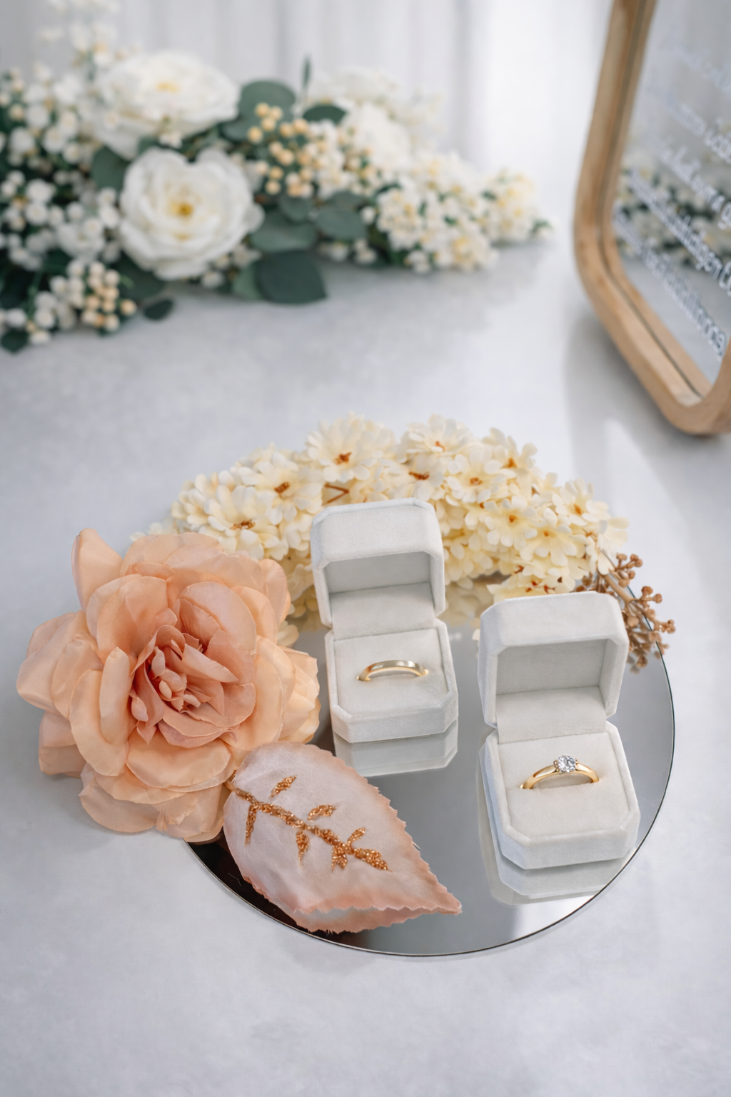 Porte-alliances miroir avec écrins blancs