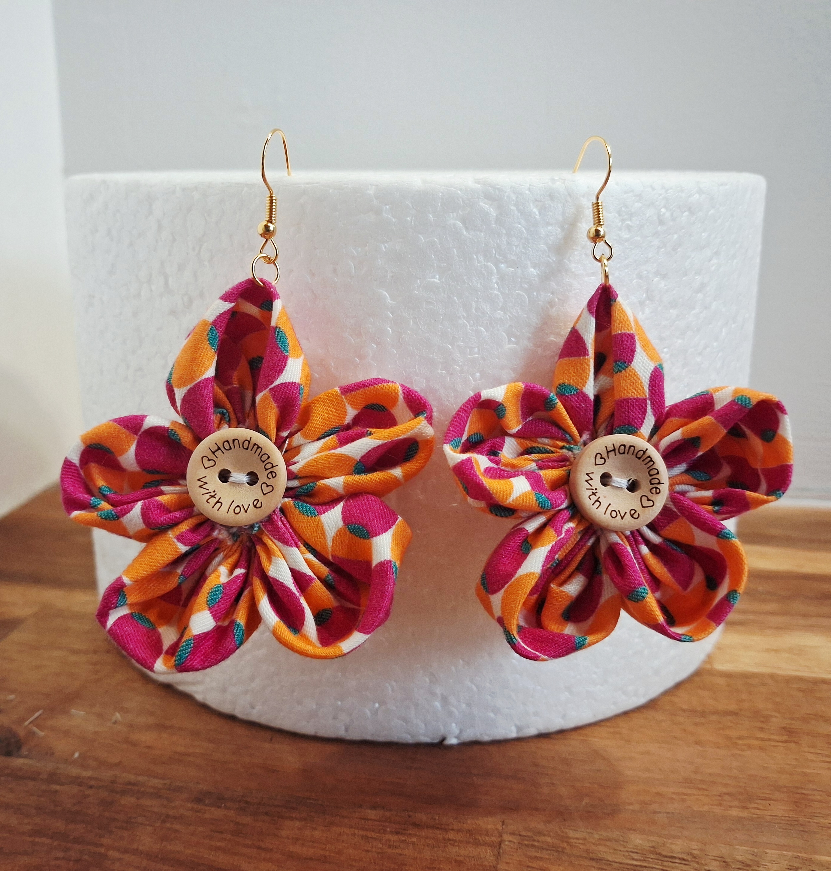 Boucles d'oreilles fleur en tissu – Fait main