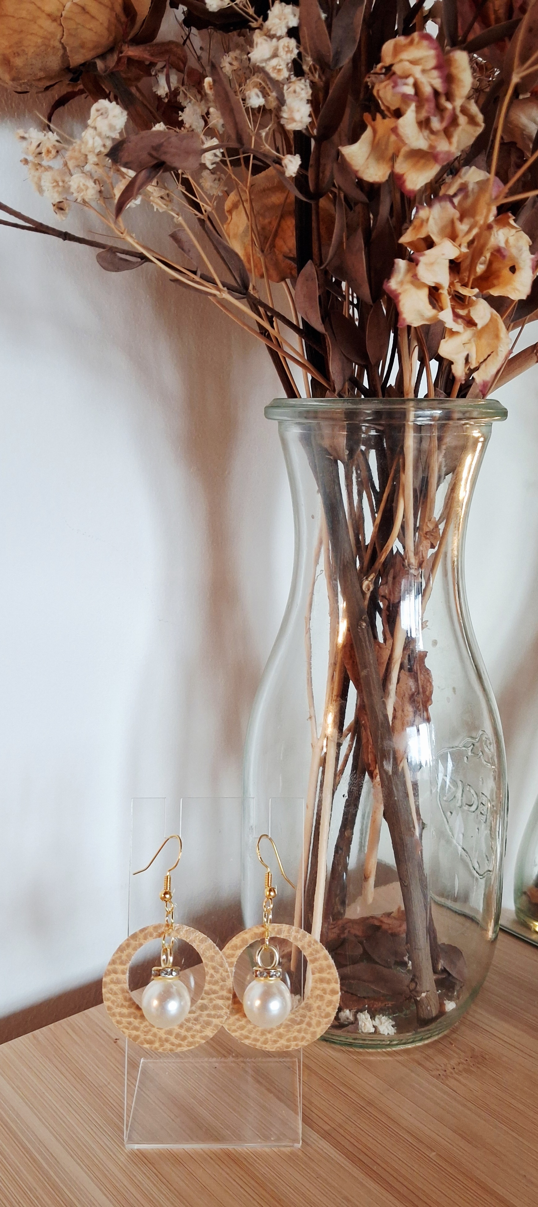 Boucles d'oreilles en simili cuir et perle