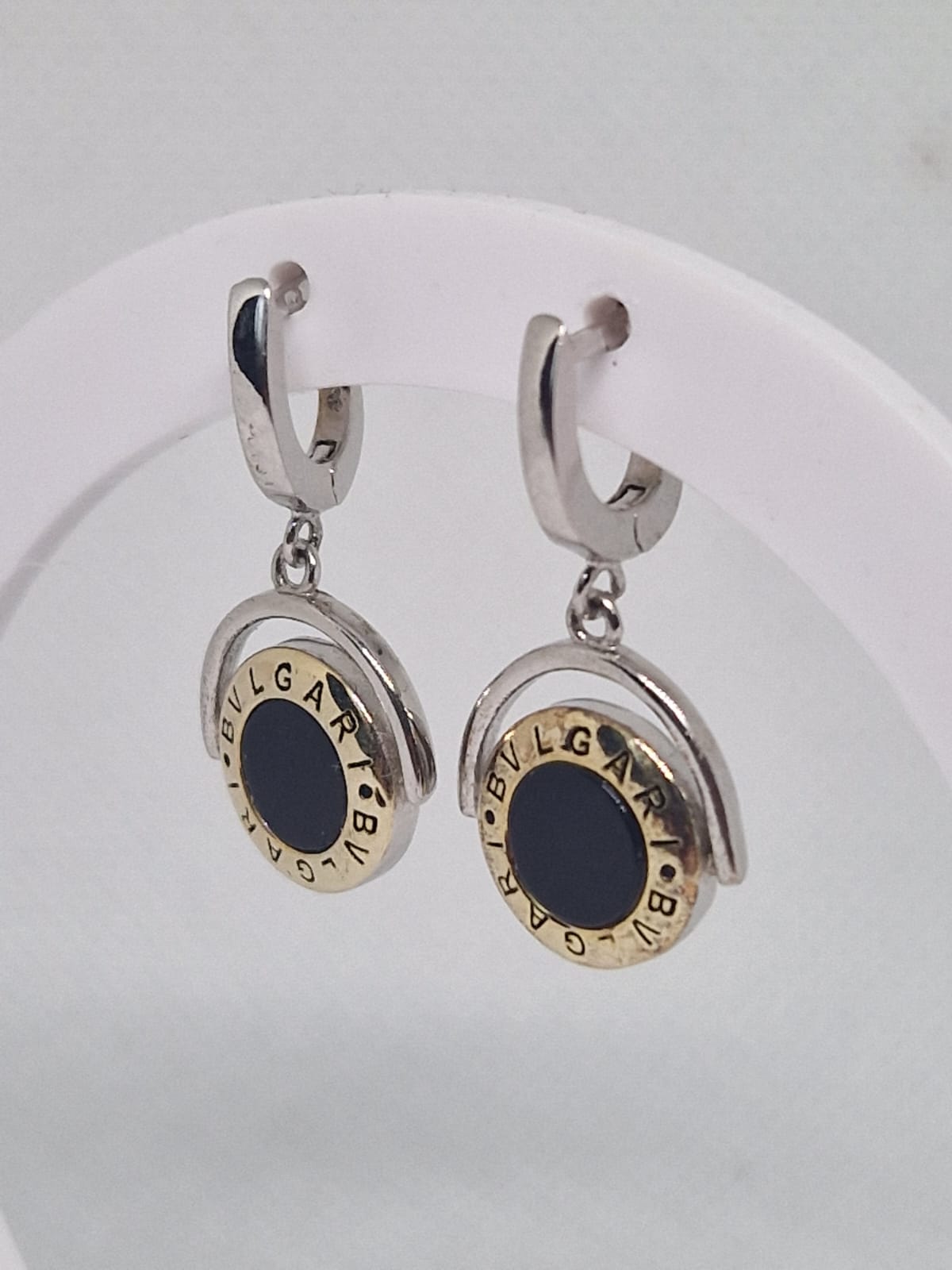 Bvlgari Silver, Gold Plated Earrings with a Onyx Inlay