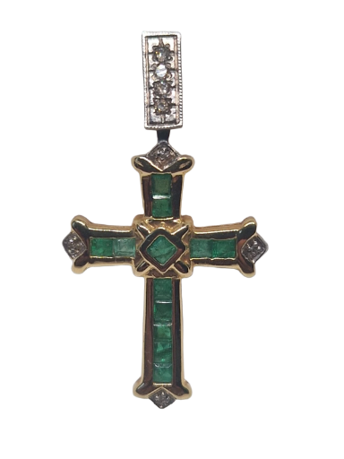 Emerald and Diamond Cross Pendant