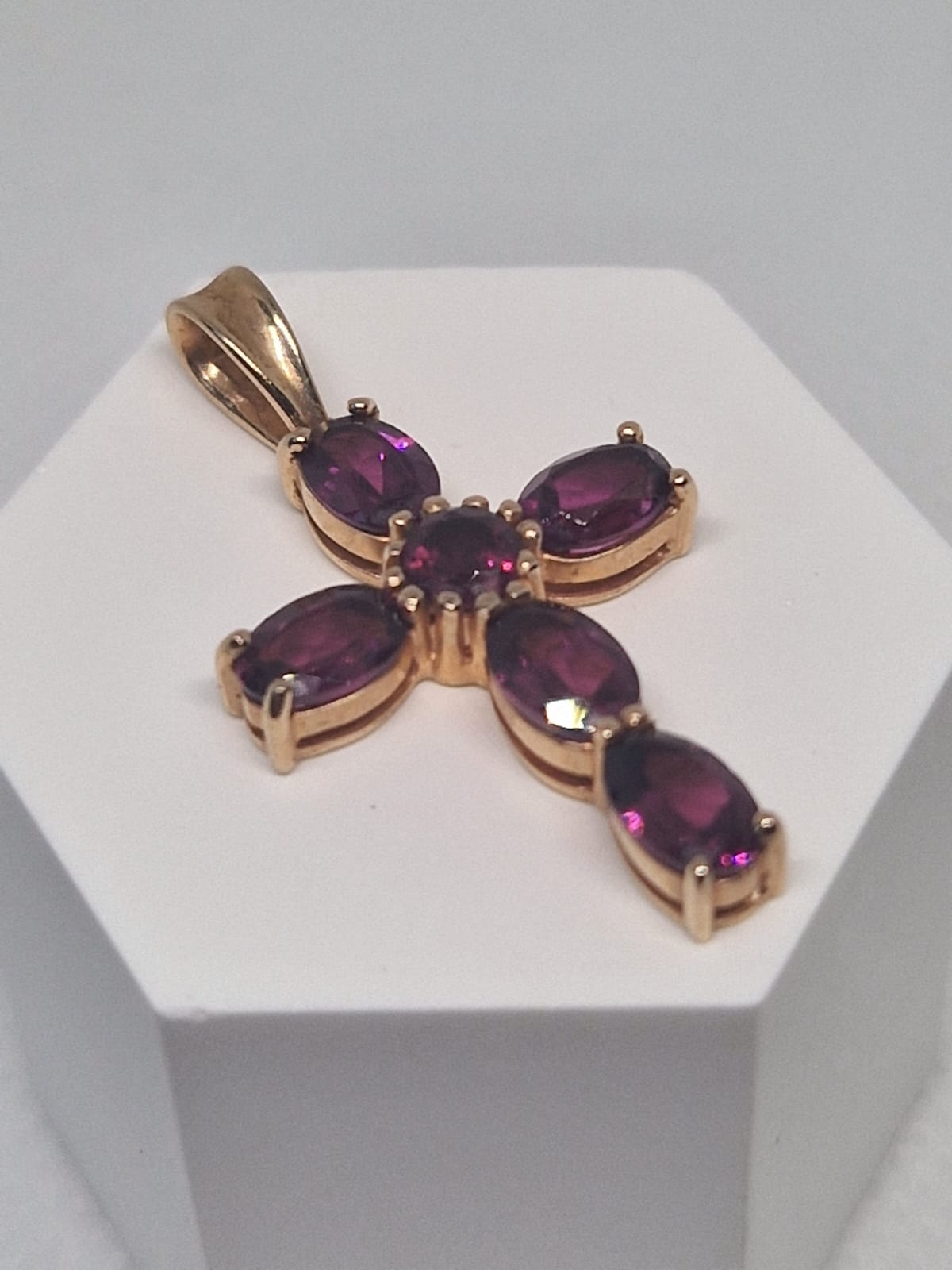 Gold Garnet Cross Pendant