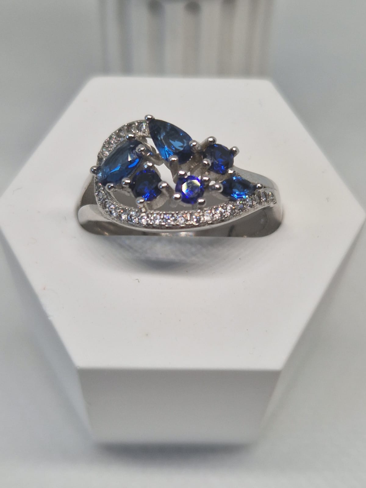Silver Ring with Synthetic Sapphire, Cubic Zirconia inlay