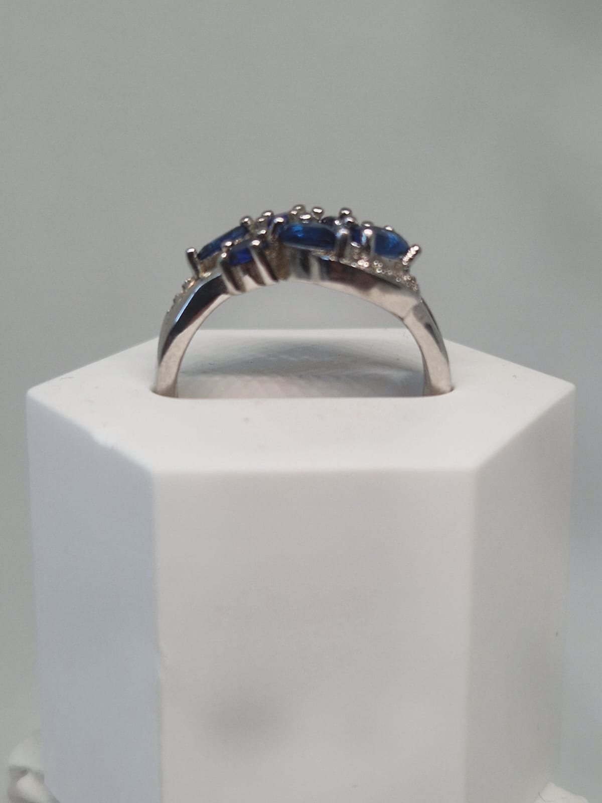 Silver Ring with Synthetic Sapphire, Cubic Zirconia inlay