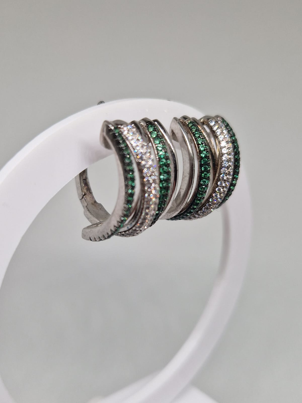 Sterling Silver Earrings with a Cubic Zirconia, and Mother-of-pearl Inlay 02