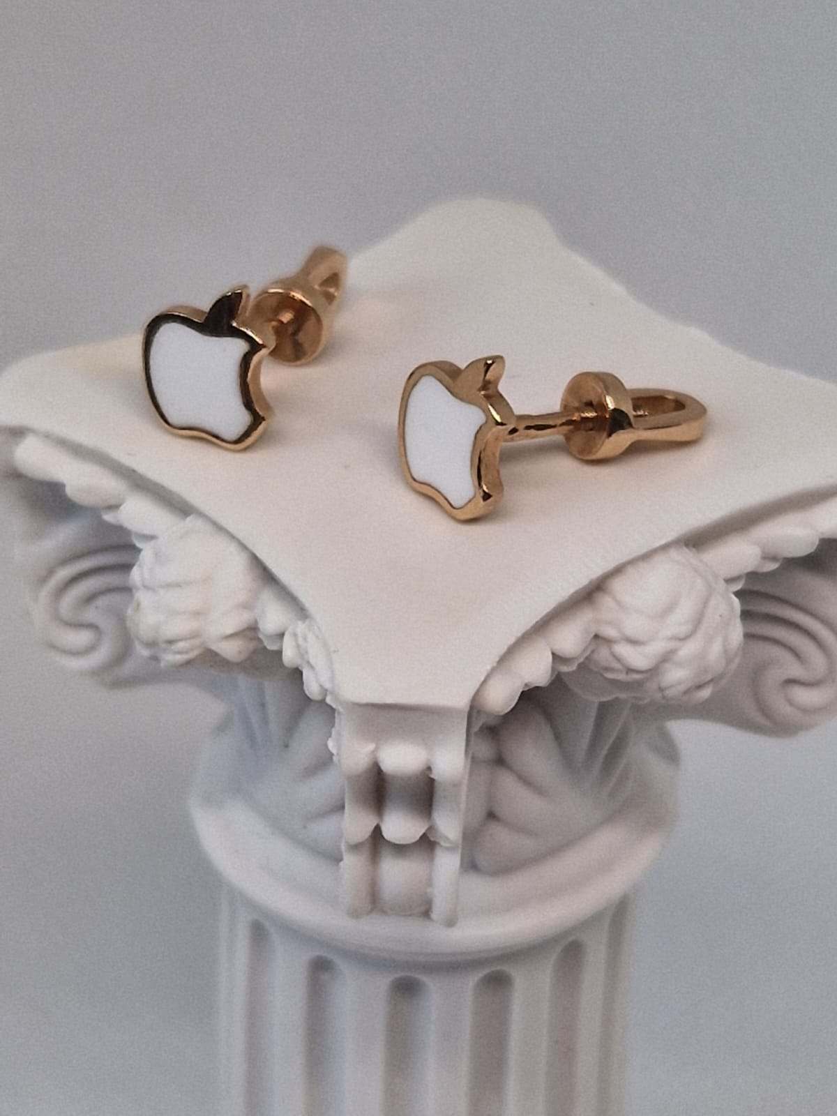 Golden Apple White Logo Stud Earrings