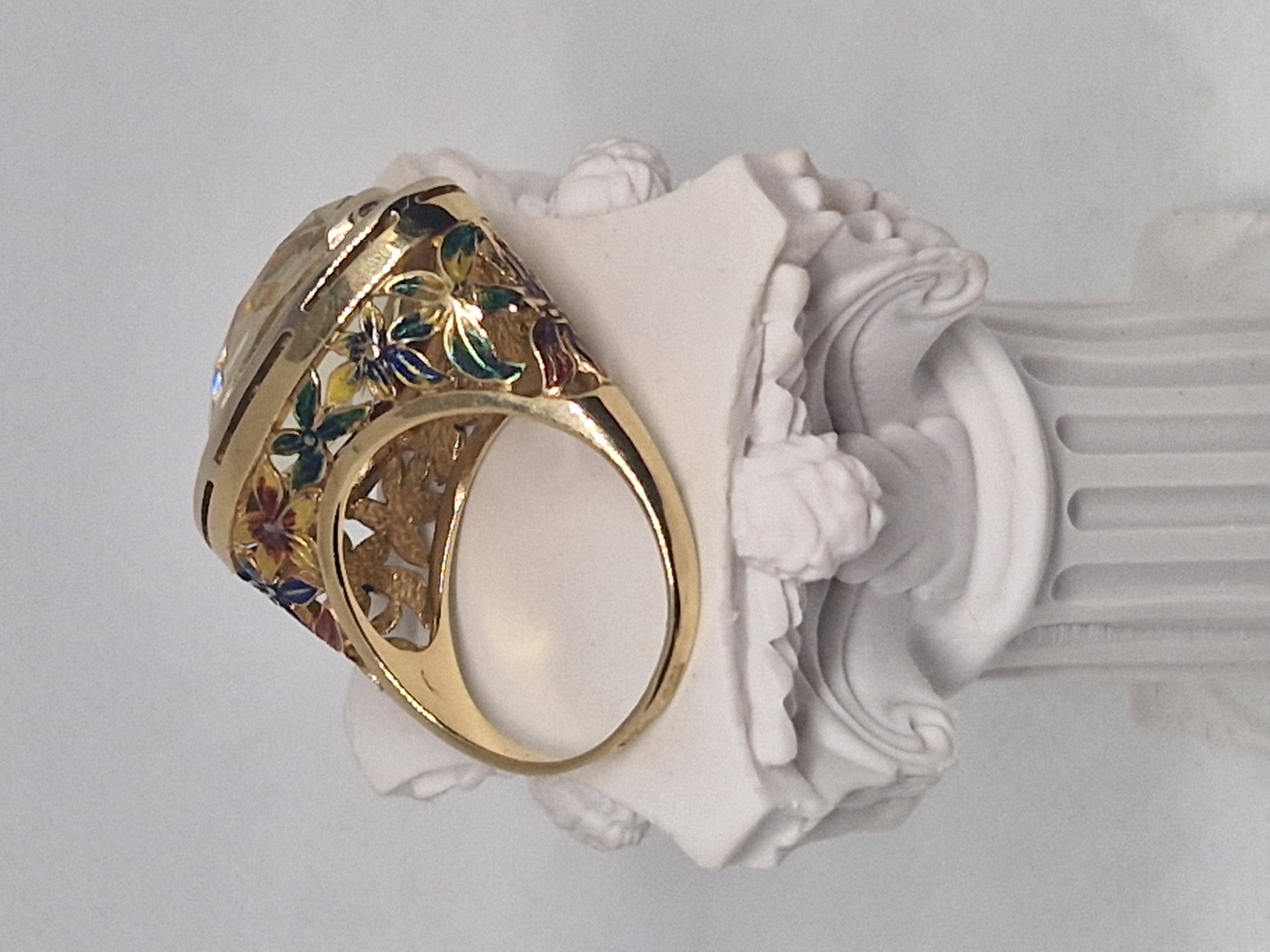 Gold Enamel Floral Gemstone Ring