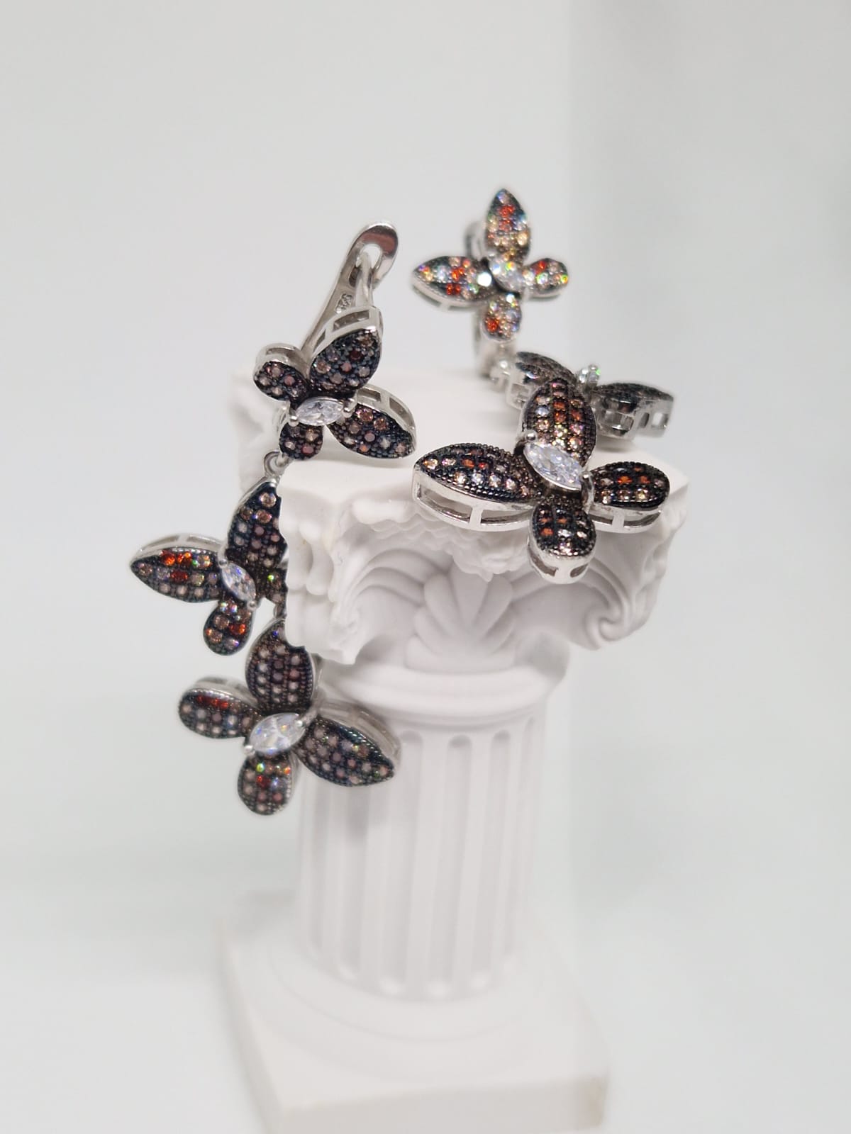 Sterling Silver earrings with a Cubic Zirconia, Ceramic Inlay