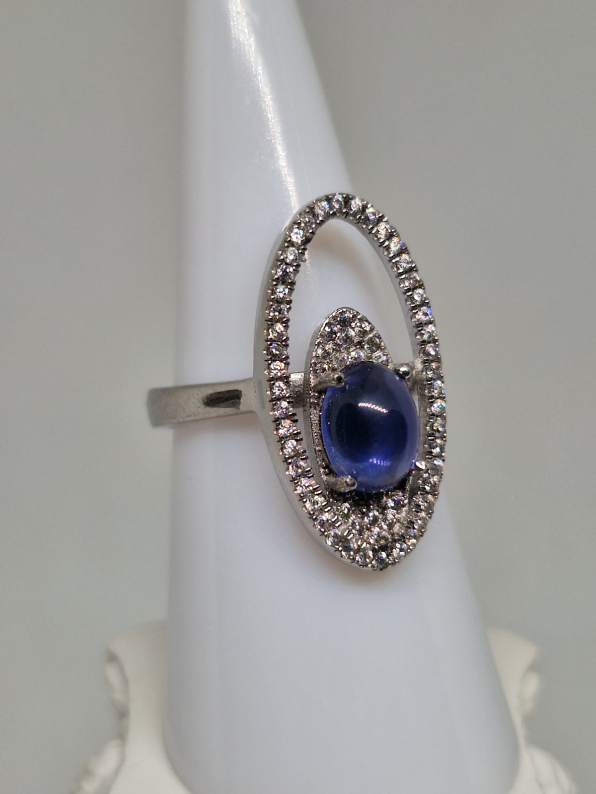 Sterling Silver with a Synthetic Sapphire, Cubic Zirconia inlay