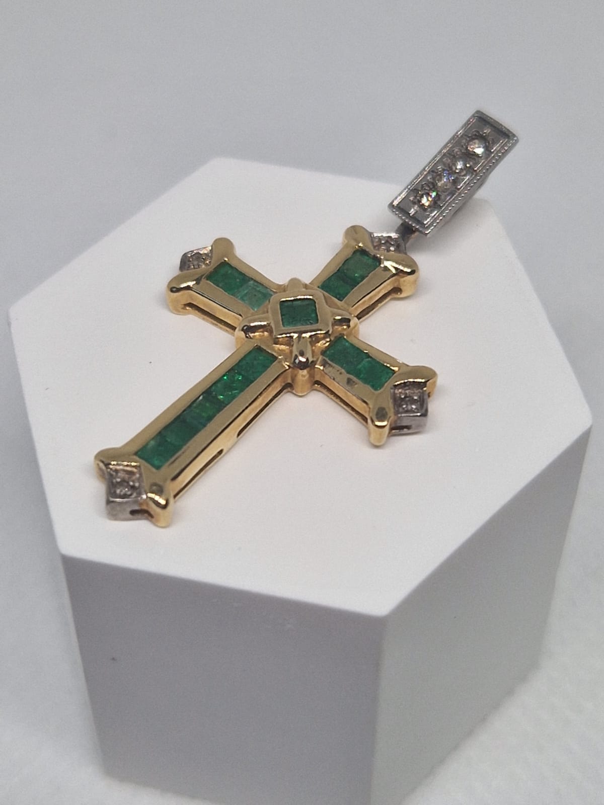 Emerald and Diamond Cross Pendant