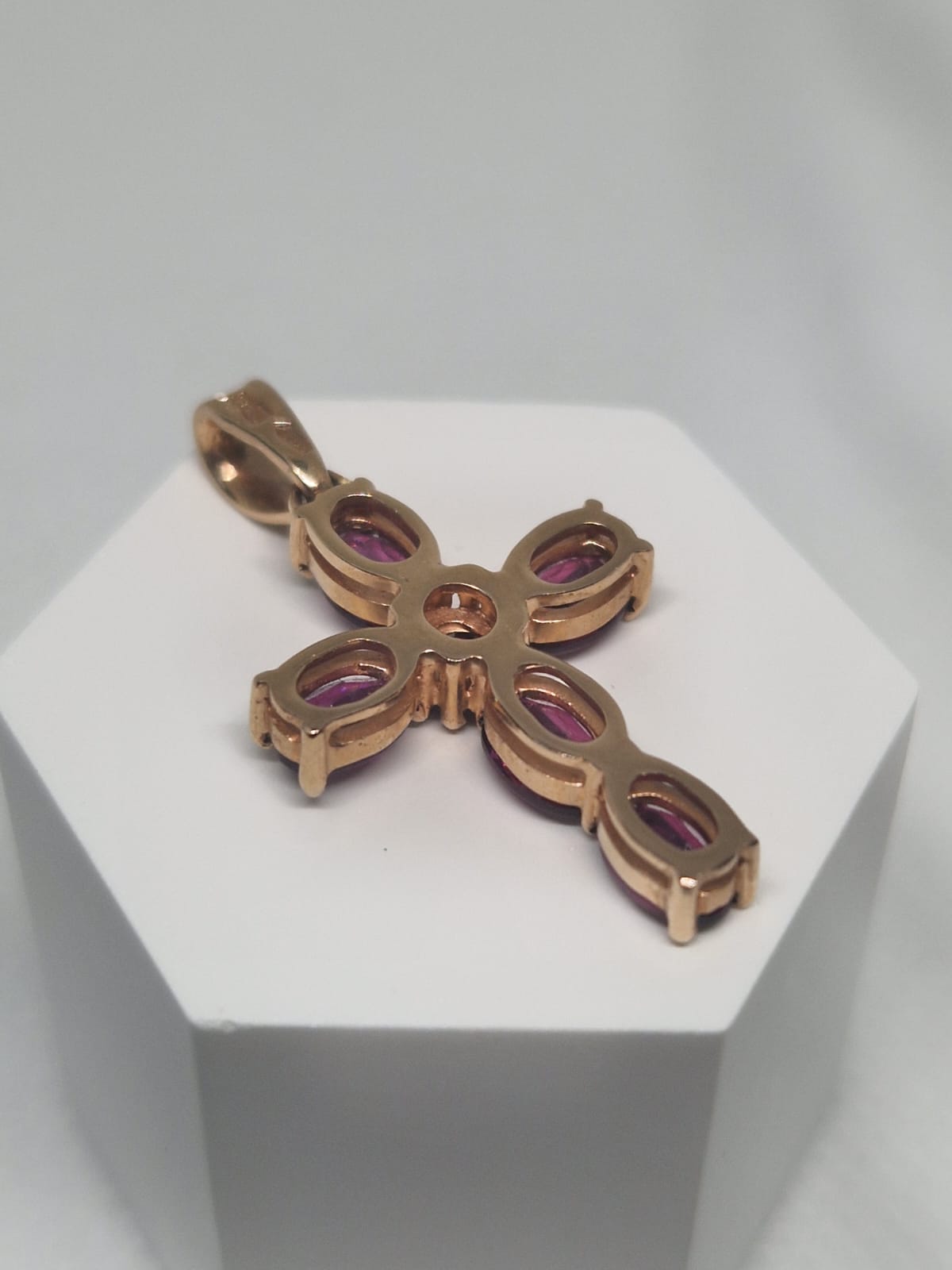 Gold Garnet Cross Pendant
