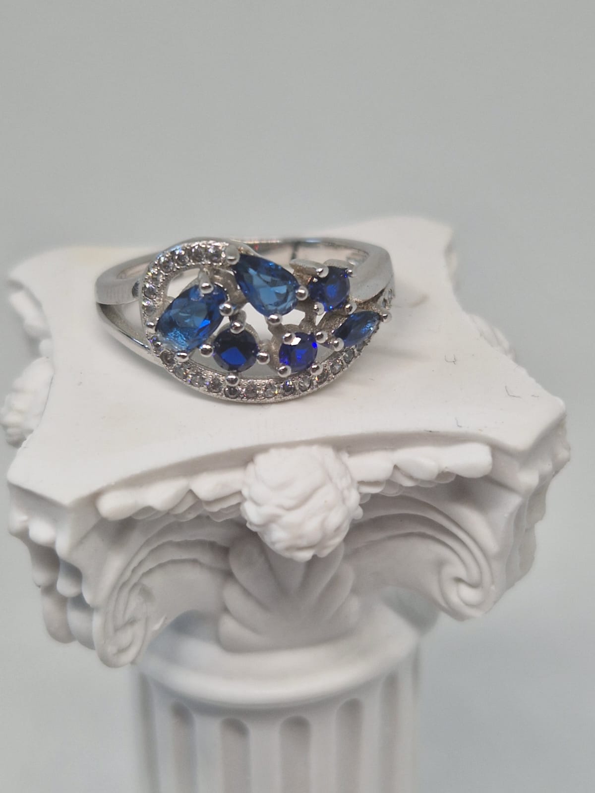Silver Ring with Synthetic Sapphire, Cubic Zirconia inlay