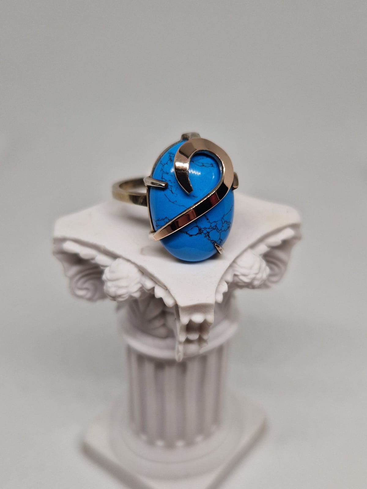 Silver & Golden Ring with an Imitation Turquoise Inlay