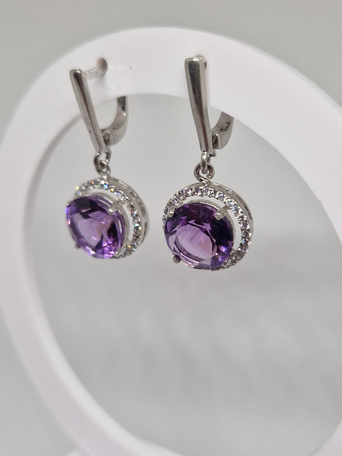 Sterling Silver Earrings with an Amethyst and a Cubic Zirconia Inlay