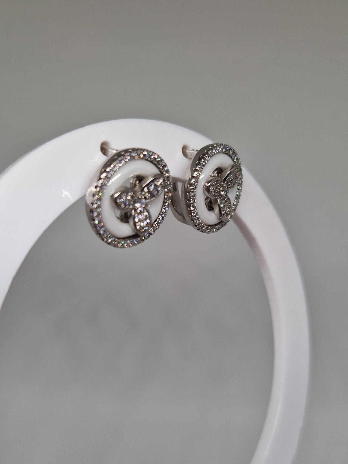 Sterling Silver Earrings with a Cubic Zirconia, Ceramic Inlay