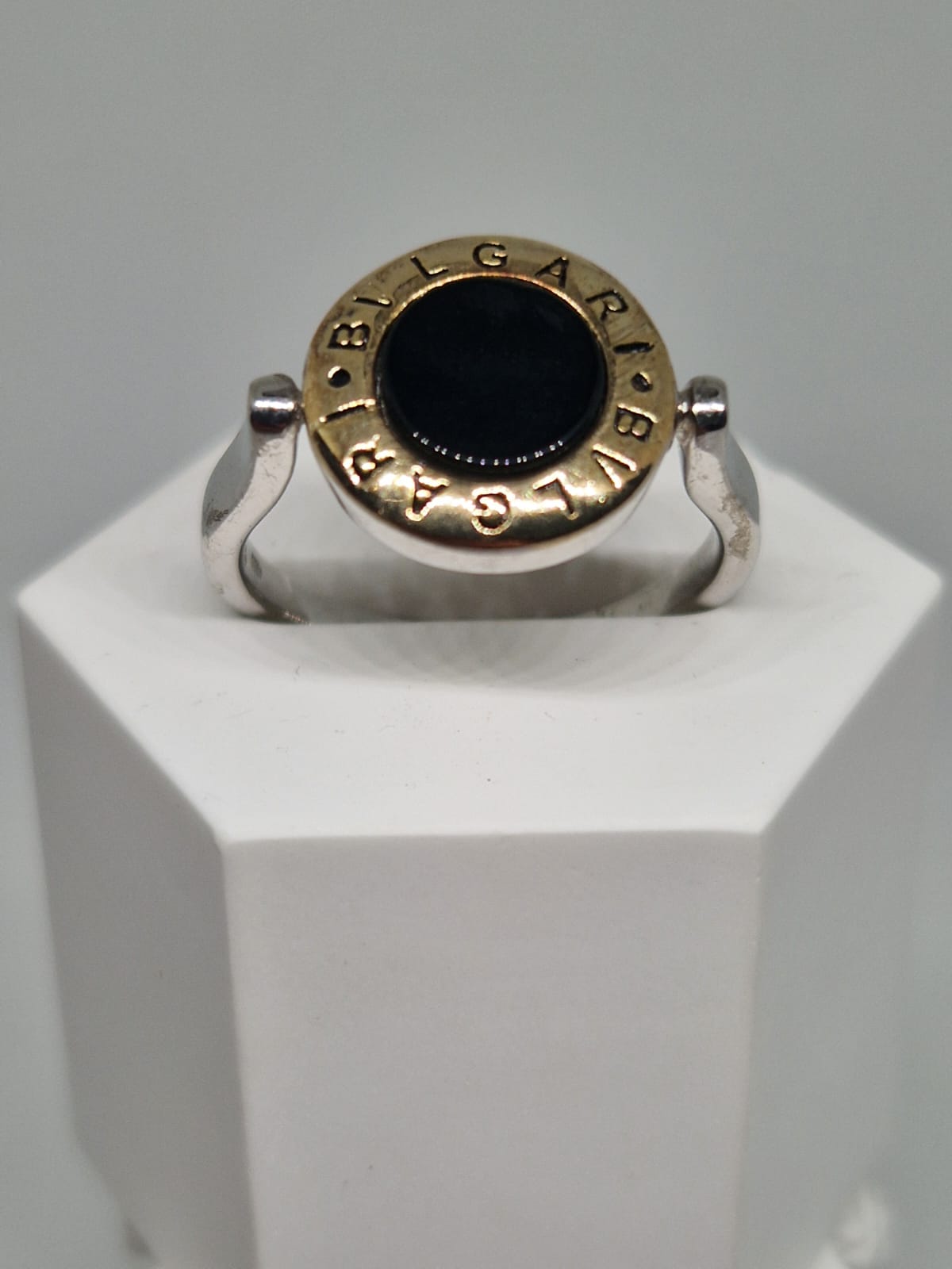 Bvlgari Silver Ring with a Onyx inlay