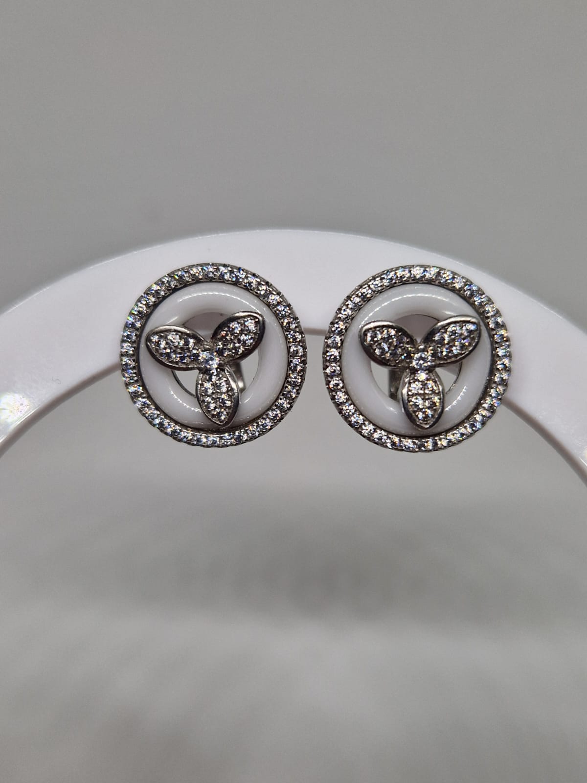 Sterling Silver Earrings with a Cubic Zirconia, Ceramic Inlay