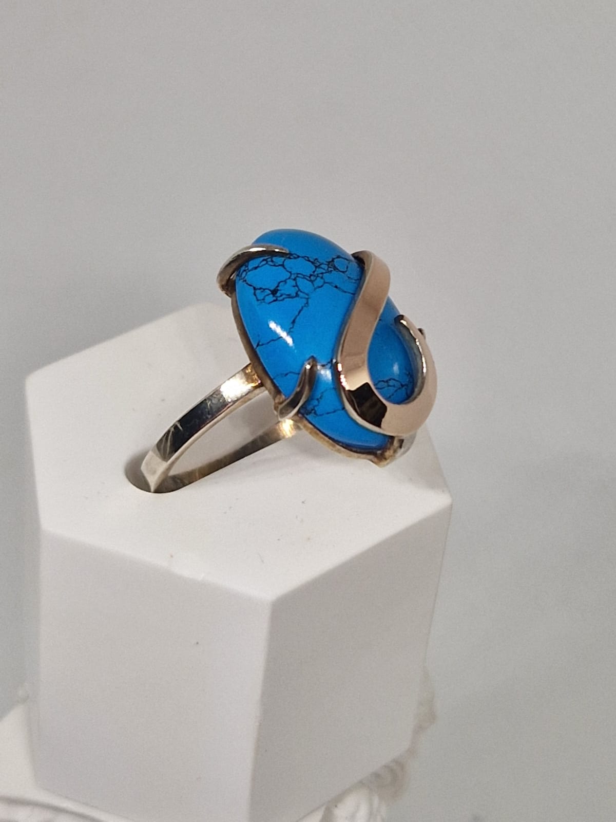 Silver & Golden Ring with an Imitation Turquoise Inlay