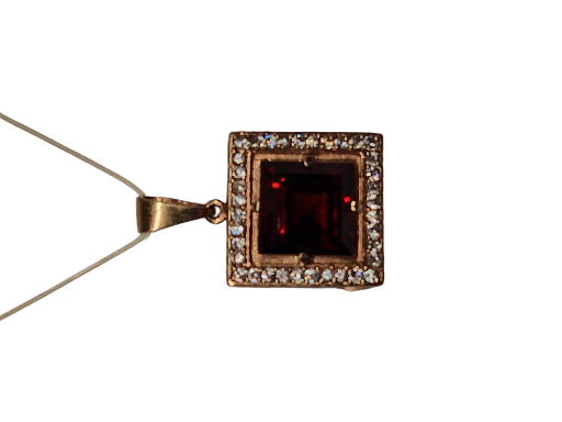 Square Garnet  Gold Pendant