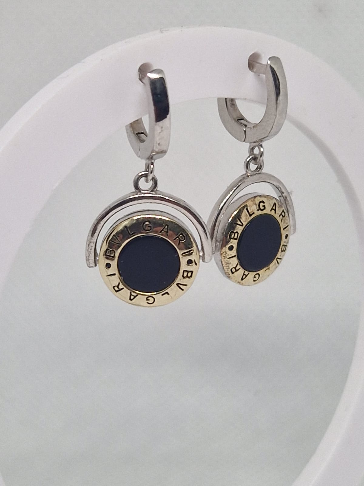 Bvlgari Silver, Gold Plated Earrings with a Onyx Inlay