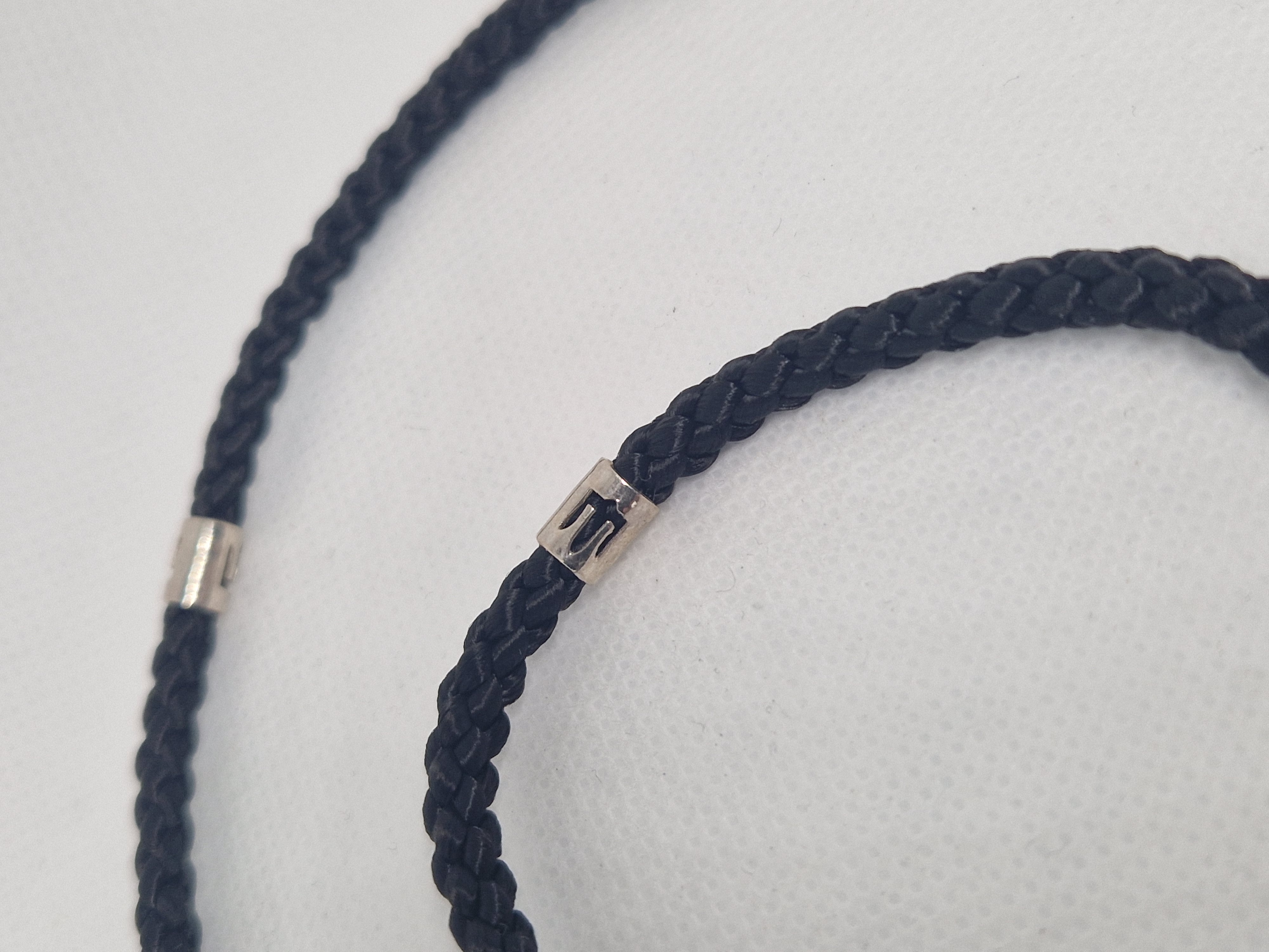 Braided Black Cord Necklace with silver insert