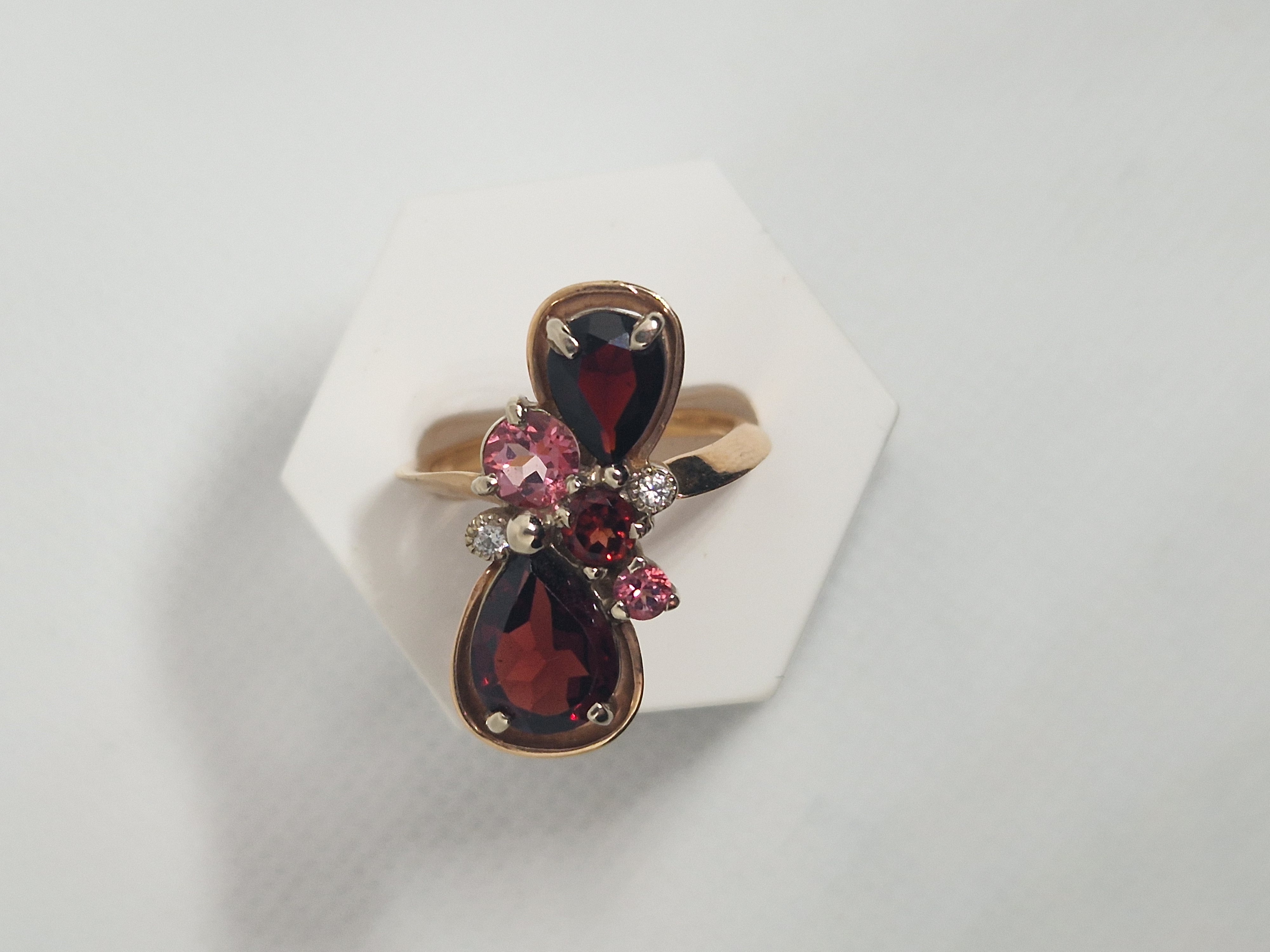 Garnet & Pink Gemstone  Gold Ring