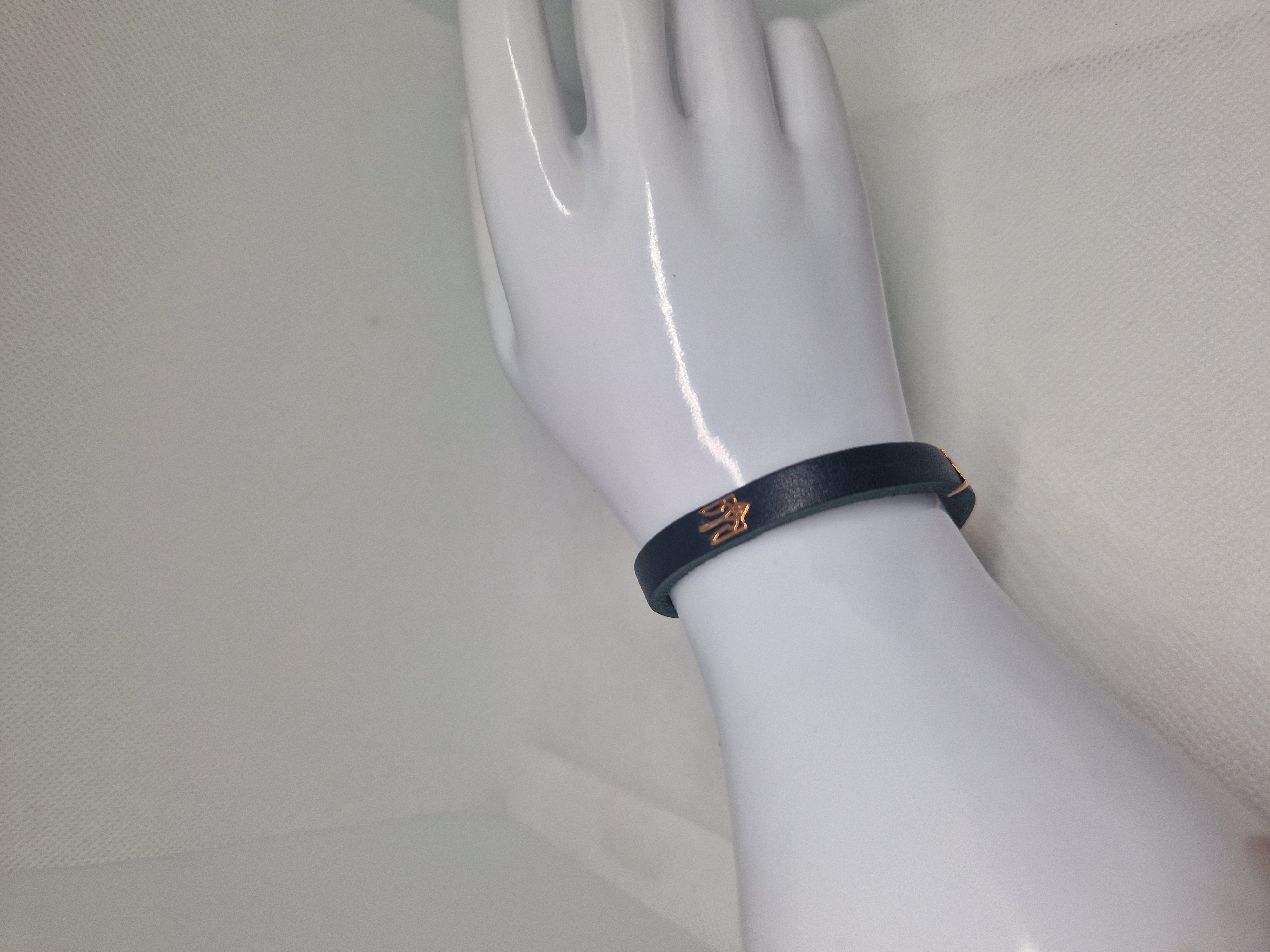 Leather Bracelet with Gold Ukrainian Trident