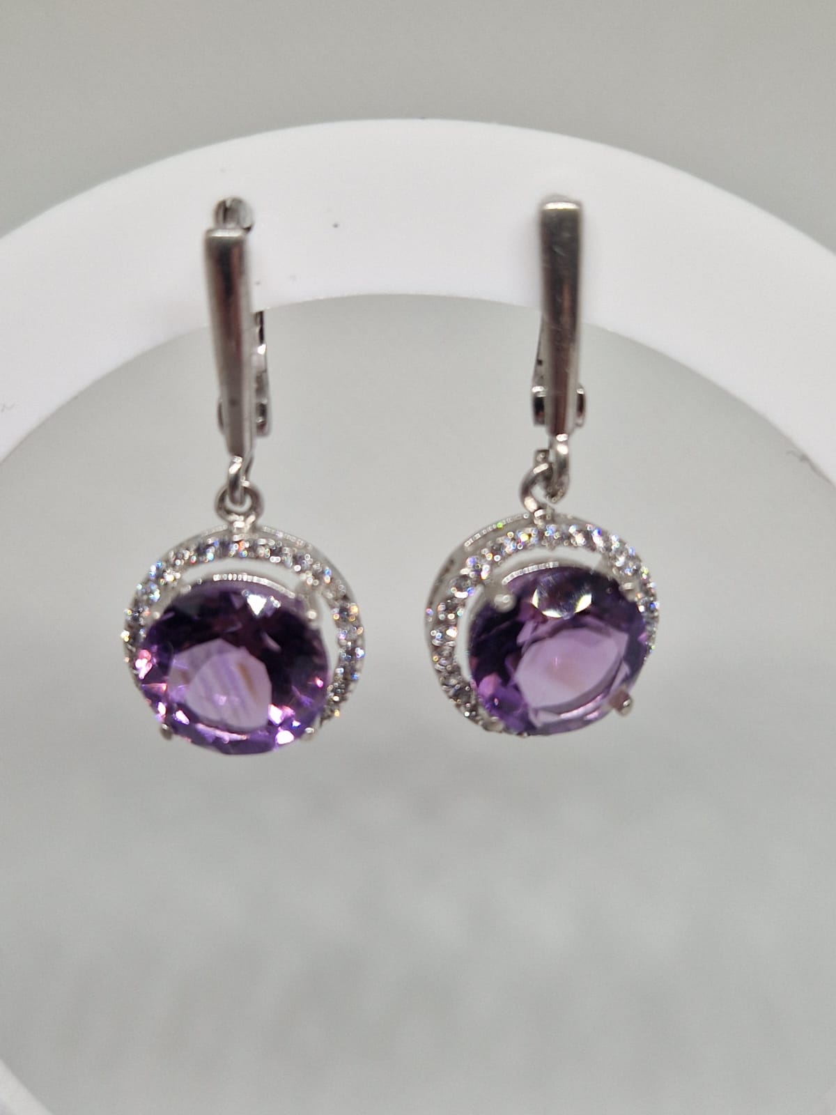 Sterling Silver Earrings with an Amethyst and a Cubic Zirconia Inlay