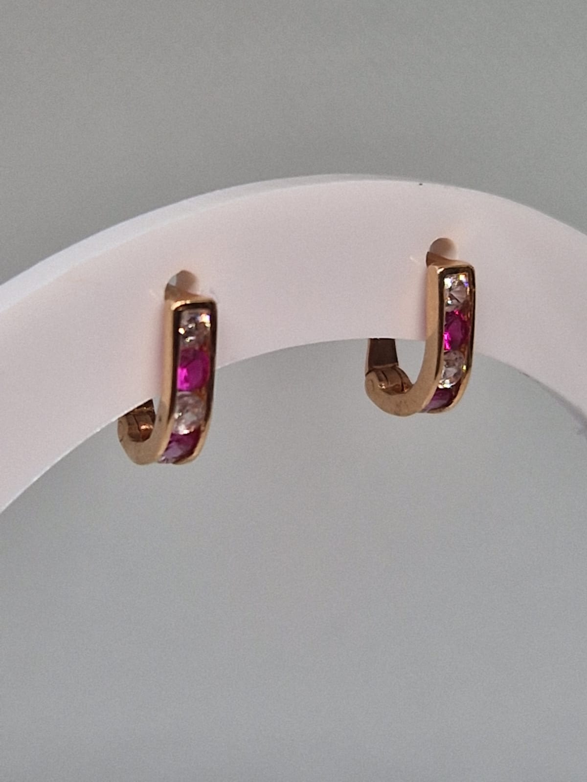 Golden Earrings with a natural garnet inlay