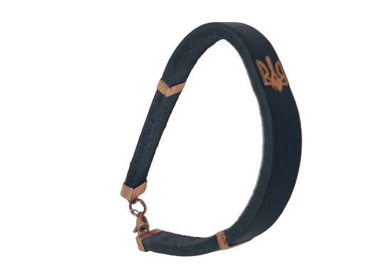 Leather Bracelet with Gold Ukrainian Trident