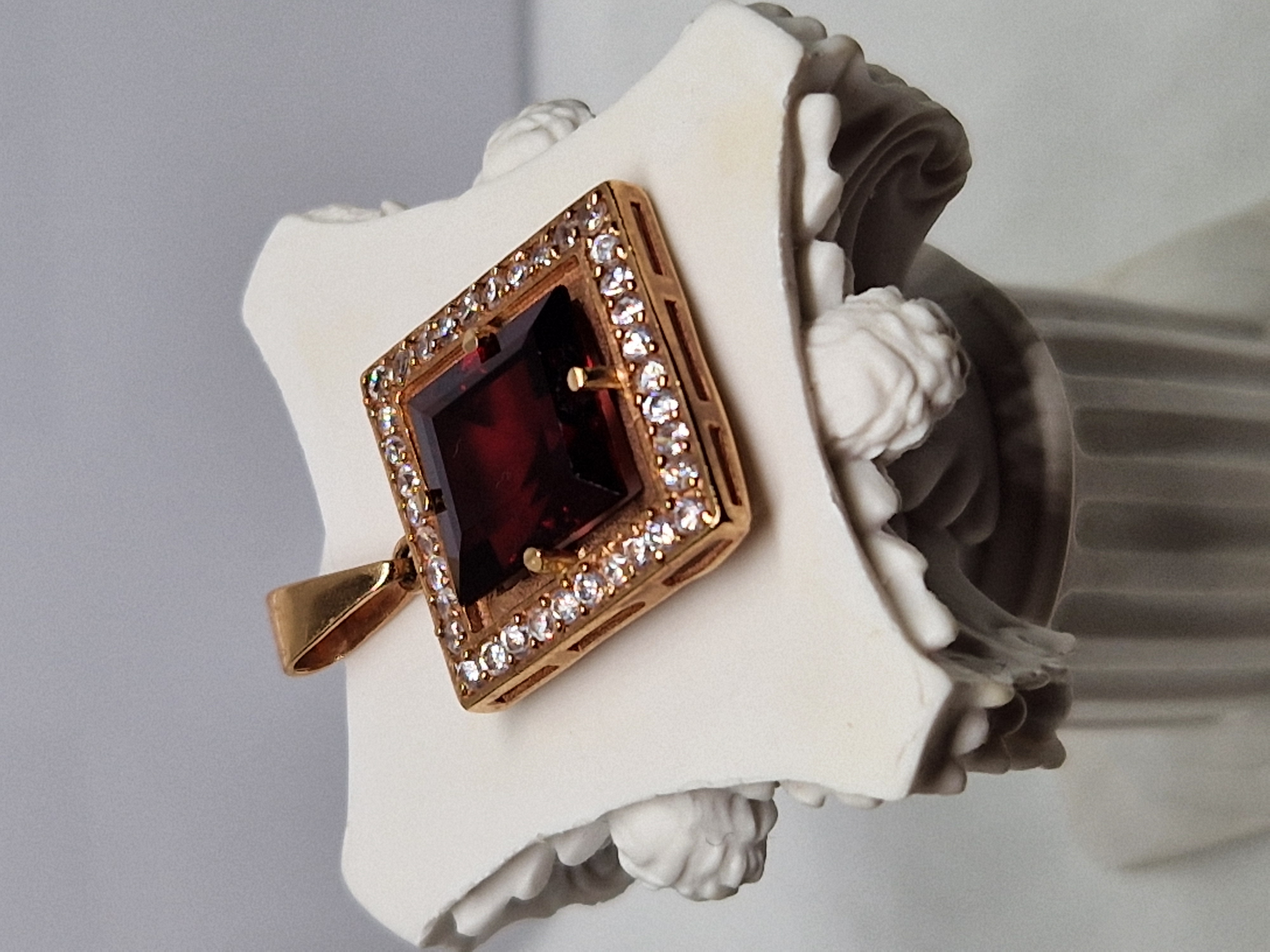 Square Garnet  Gold Pendant