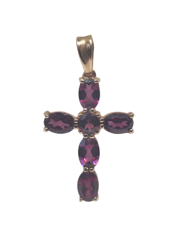 Gold Garnet Cross Pendant
