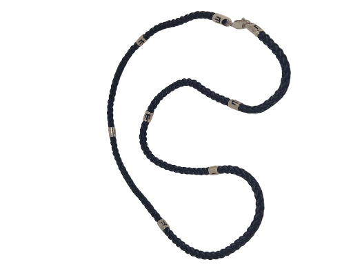 Braided Black Cord Necklace with silver insert